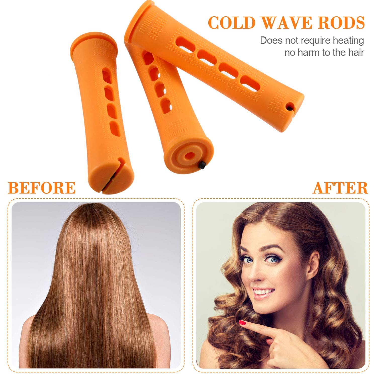 WILLBOND 36 Pieces Cold Wave Rod Hair Perm Rods Hair Rollers Perming Rods Curlers with Steel Rat Tail Comb for Hairdressing Styling