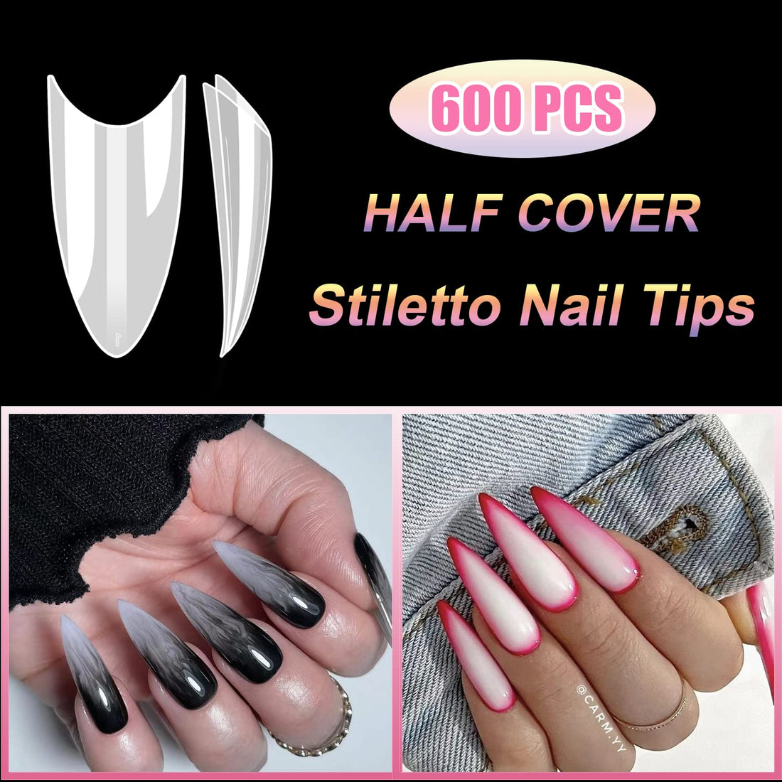 Natural Stiletto Nail Tips Half Cover Acrylic False Nail Tips MEKK 600PCS Fake Nail Tips for Nail Salons and DIY Nail Art at Home,10Sizes ââ‚¬¦