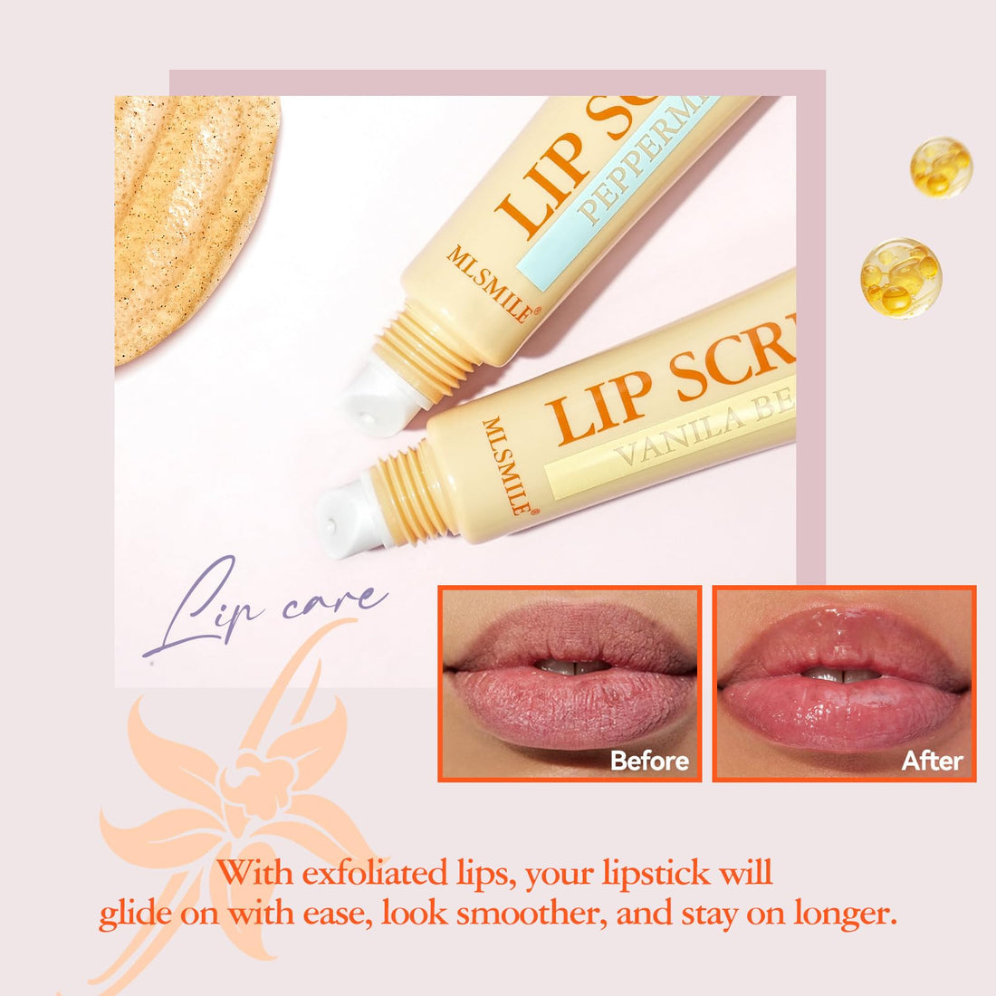 Lip Scrub + Lip Balm + Lip Oil + Headband Gift Set, Vitamin E lip Care Set, Clear Toot Lip Gloss, Exfoliate, Exfoliate Dead Skin, Fade Lip Lines, Natural Origin Moisturizing Lip Care Gifts