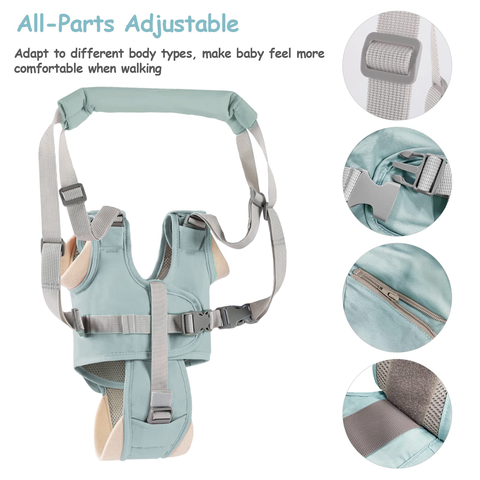 Ocanoiy Baby Walking Harness Handheld Baby Walker Assistant Belt Adjustable Toddler Infant Walker Safety Harnesses Standing and Walking Learning Helper with Detachable Crotch for 9-24 Month (Green)