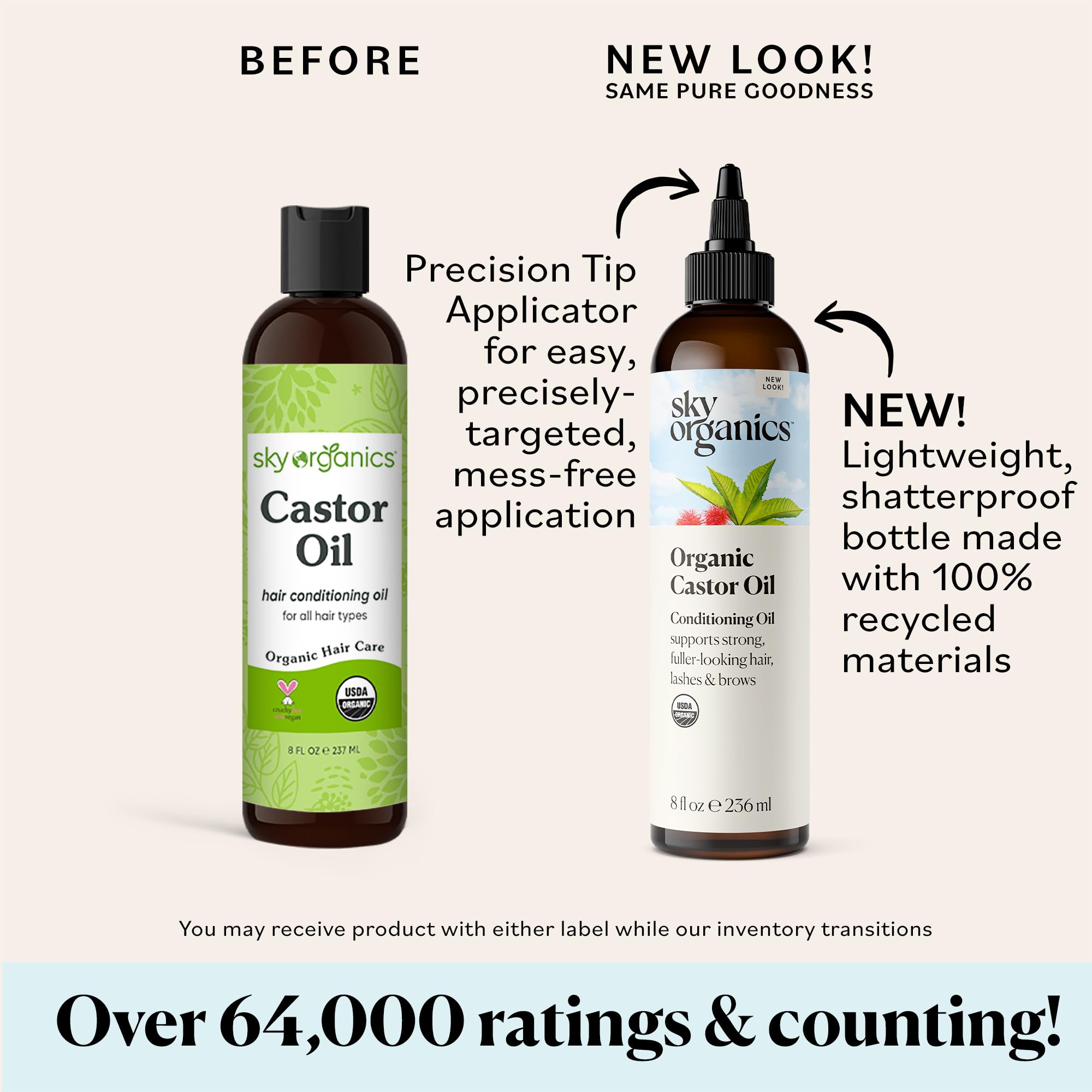 Sky Organics - Castor Oil Organic - Volumizing Hair Oil - Scalp, Lashes, Brows - Pure Castor Oil Cold Pressed - Natural Conditioner - Omega Fatty Acids, Vegan - Beauty, Hair Care - 8oz w ebook