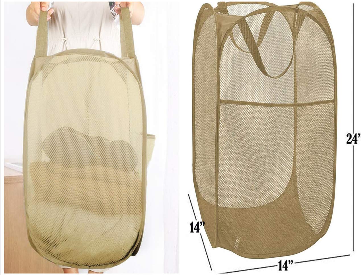 Portable Large Rectangle Laundry Basket with Carry Handles Big Heavy Duty Pop Up Nursery Clothes Hamper Folding Mesh Room Organizer Storage Red