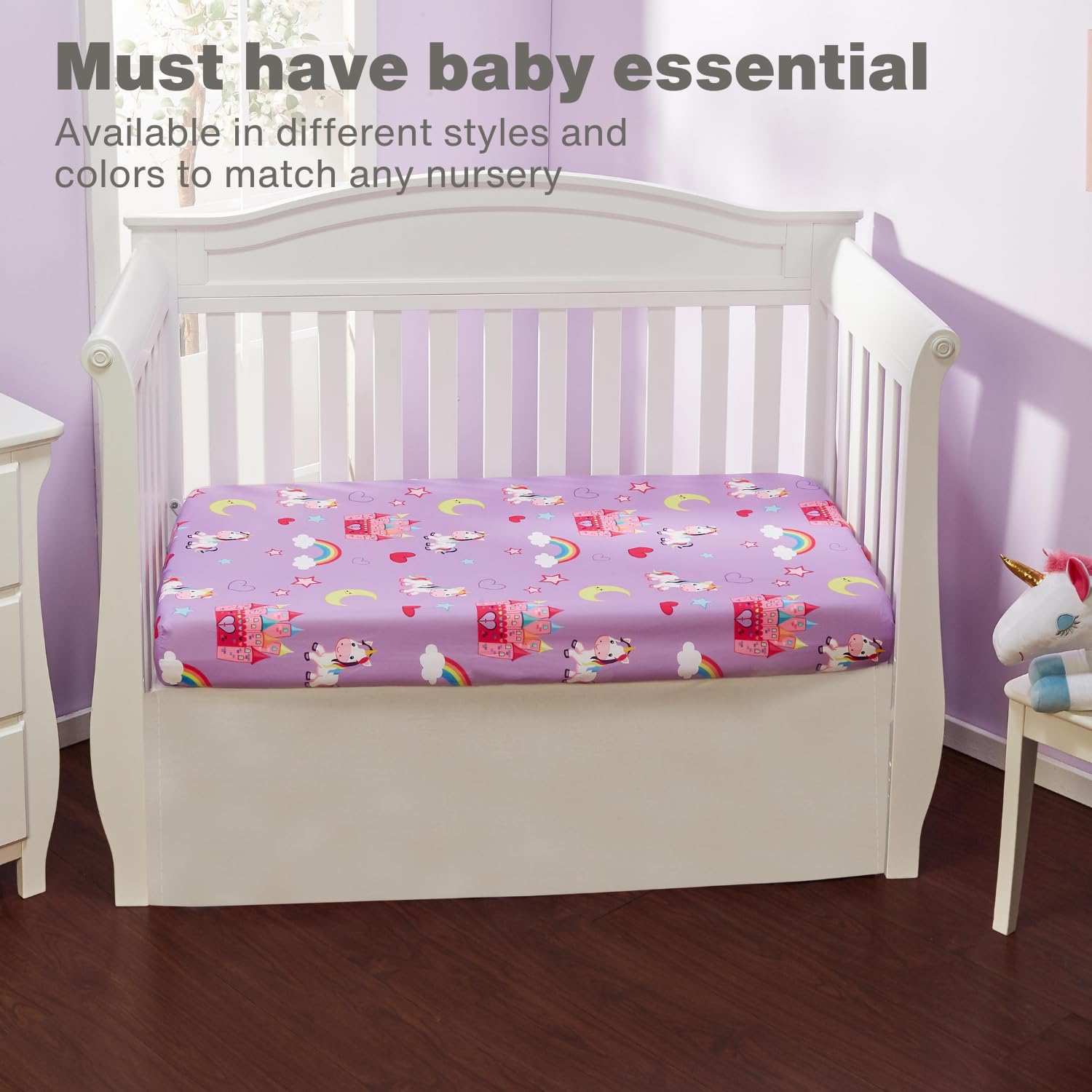 EVERYDAY KIDS Baby Girl Fitted Crib Sheet Unicorn Dreams, 100% Soft Microfiber, Breathable Baby Sheet, Fits Standard Size Crib Mattress 28in x 52in, Nursery Sheet