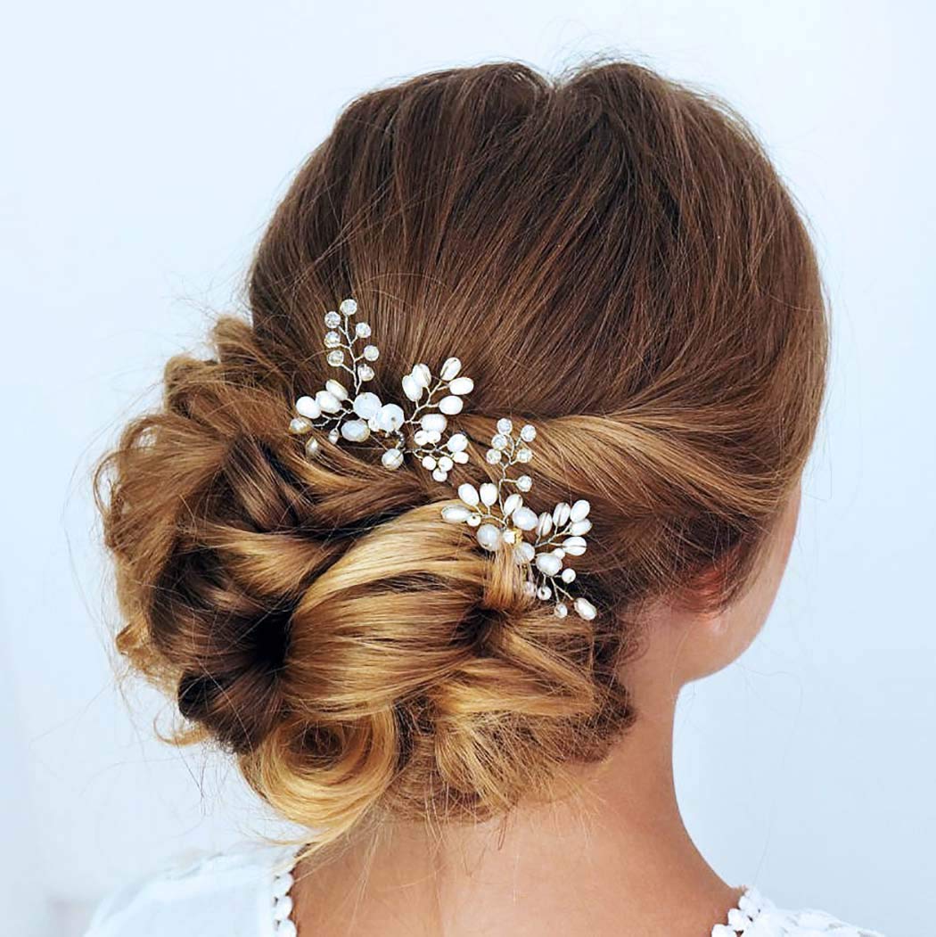 Barode Bride Pearl Wedding Hairpin Rhinestones Bridal Hair Pins Sparkly Crystal Hair Clips Jewelry for Women and Girls (Pack of 2) (Silver)