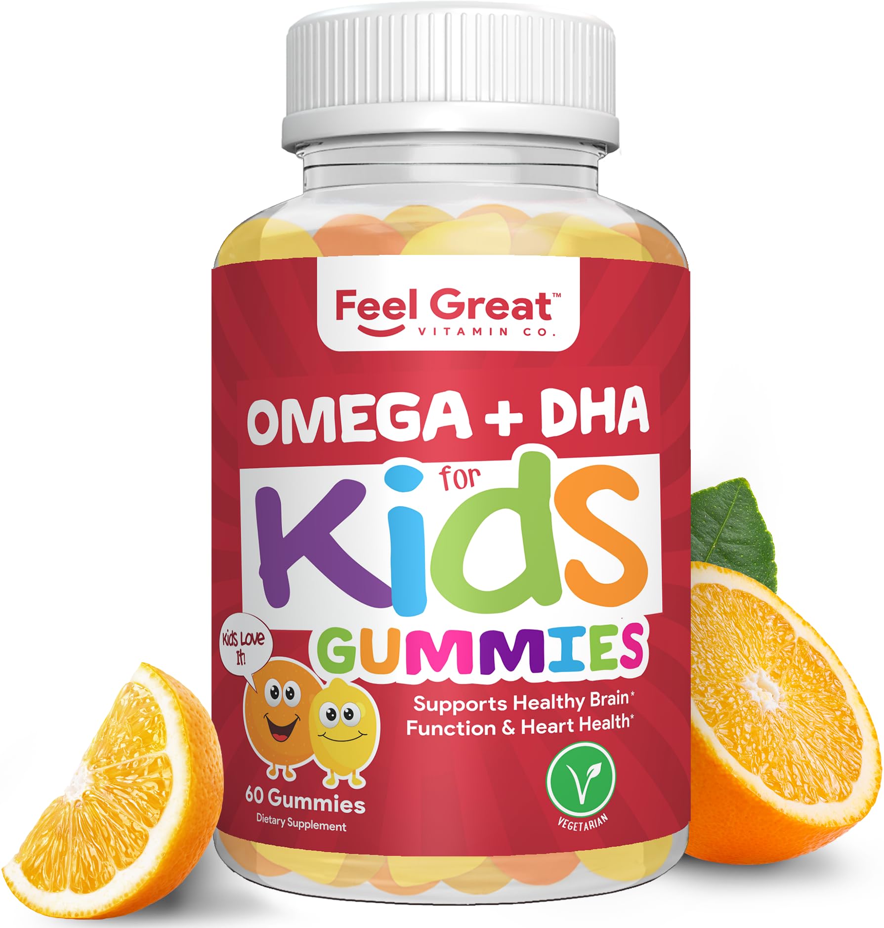 Feel Great Vitamin Co. Complete DHA Gummies for Kids | with Omega 3 6 9 + DHA, Vitamin C | Supports Healthy Brain Function, Vision & Heart Health | Gluten Free, Vegetarian | 60 Gummies