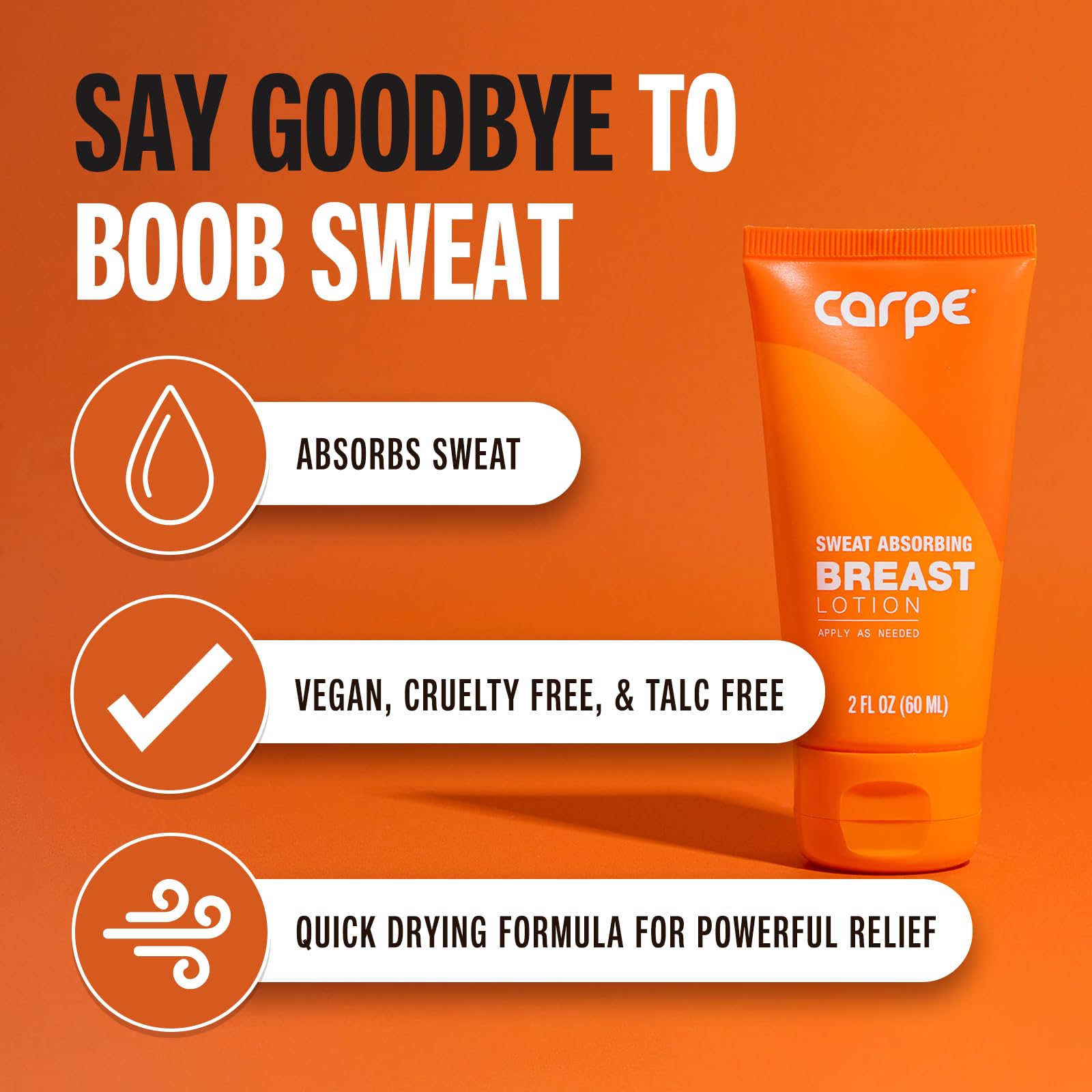 Carpe No-Sweat Breast - Helps Keep Your Breasts and Skin Folds Dry - Sweat Absorbing Lotion - Helps Control Under Breast Sweat - Great For Chafing and Stain Prevention