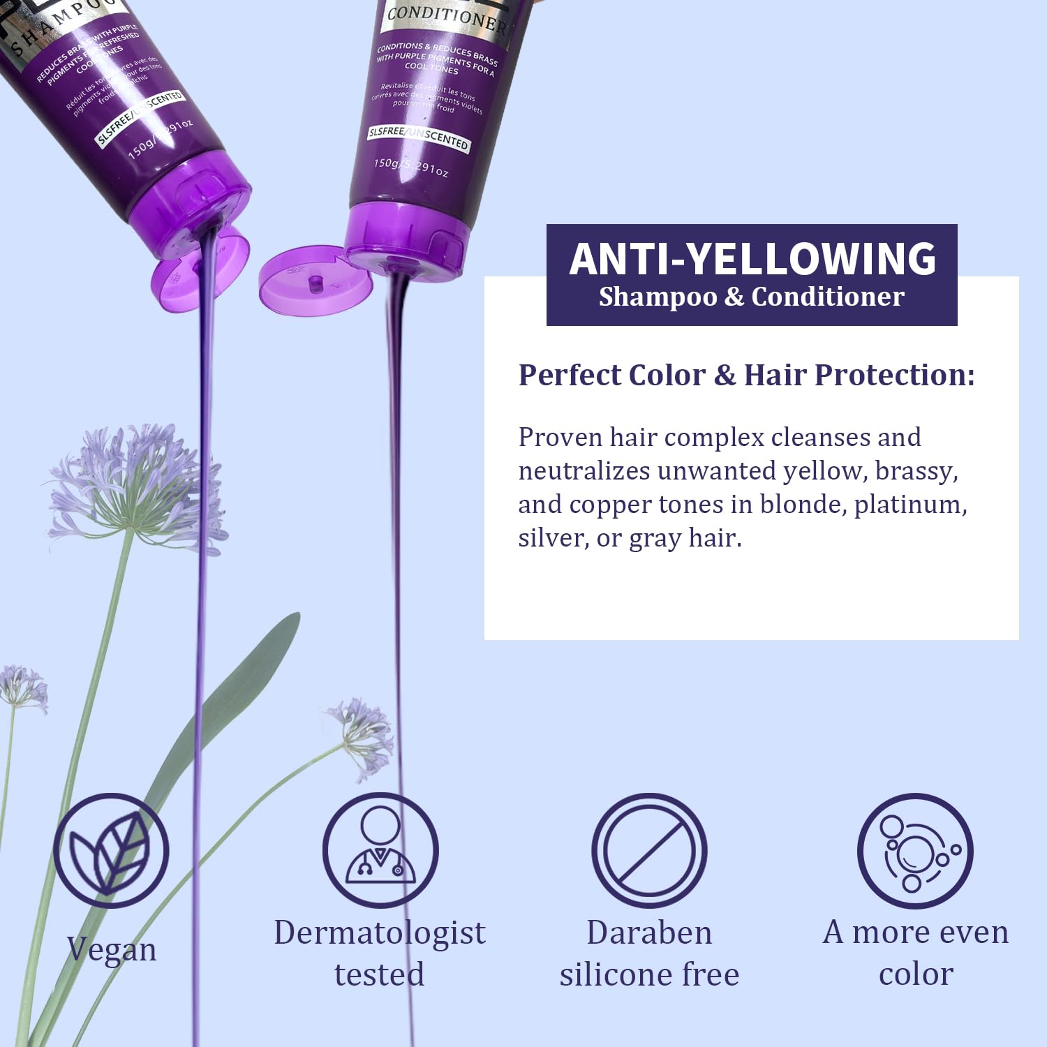 Sulfate Free - Purple Shampoo and Conditioner Set for Women 5.29 Oz for Blonde, Brassy Hair - Hydrating Repair and After Bleach Treatment for Damaged and Dry Hair Adds, Shine, Elasticity