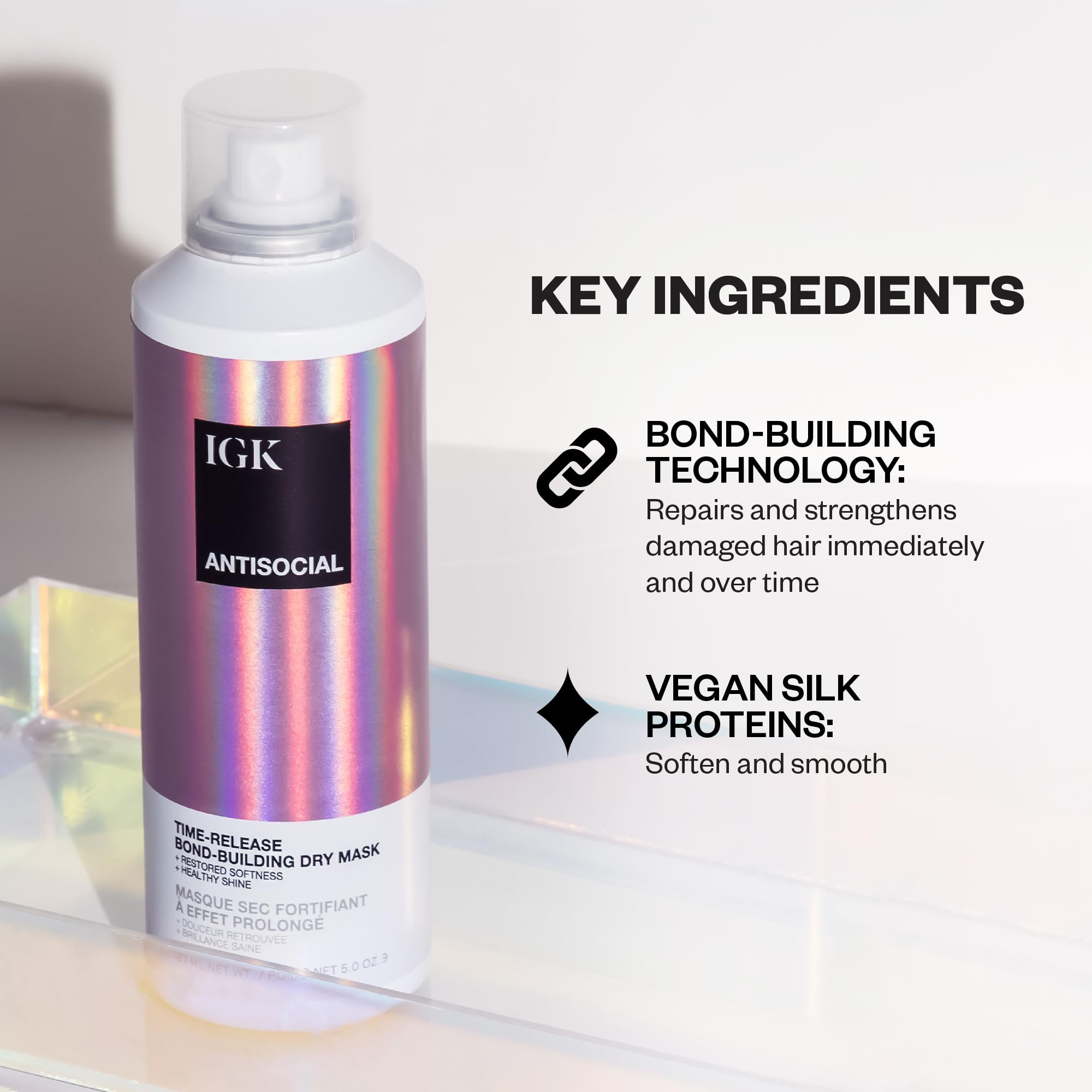 IGK AntiSocial Overnight Bond-Building Dry Hair Mask, Clear, Coconut, 5 Oz