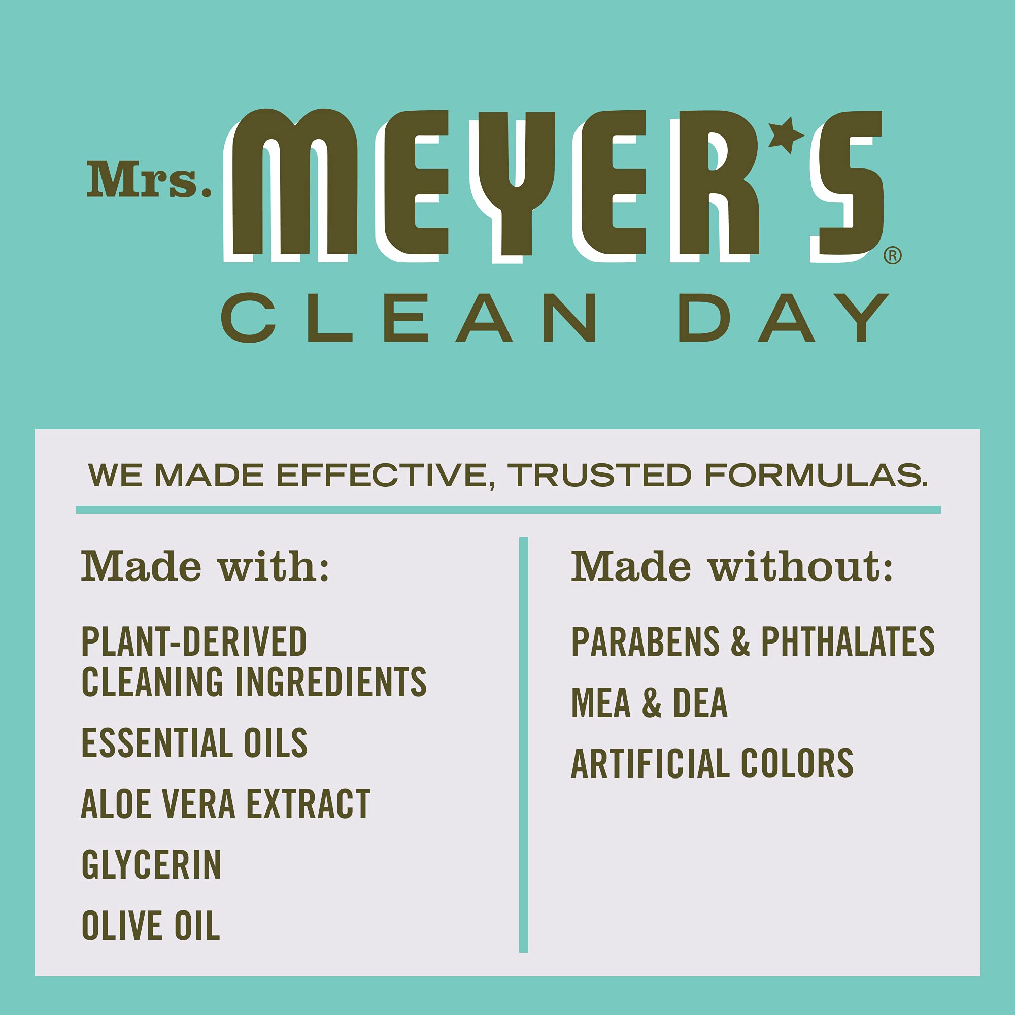 MRS. MEYER'S CLEAN DAY Hand Soap, Made with Essential Oils, Biodegradable Formula, Basil, 12.5 fl. oz