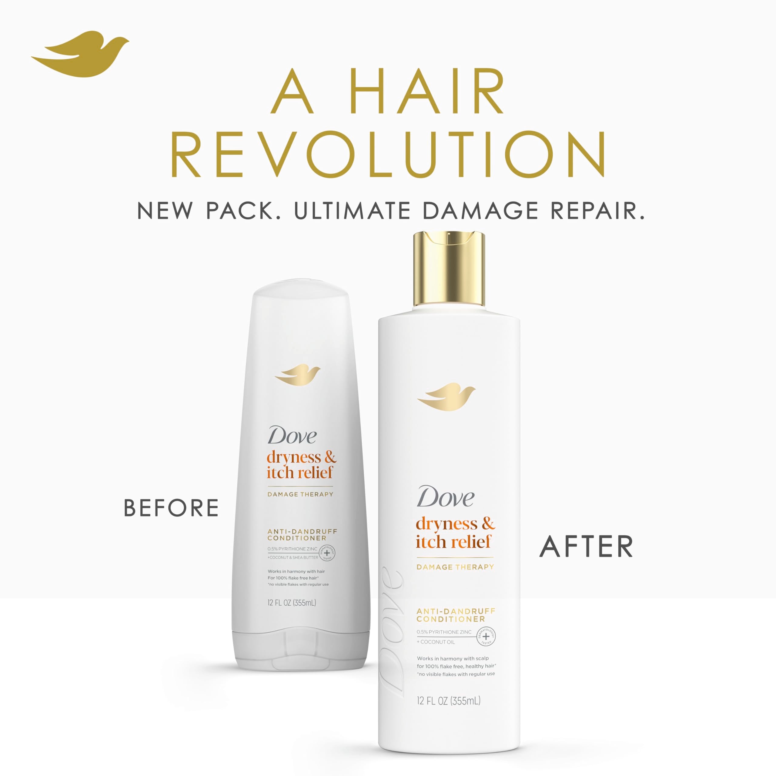 Dove Damage Therapy Derma Conditioner Dryness + Itch for Flaky Scalp with Pyrithione Zinc and Coconut Oil 12 Fl Oz