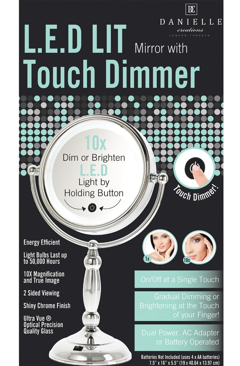 Danielle Creations Touch Button Led Lighted Chrome Mirror with Dimmer, 10X Magnification