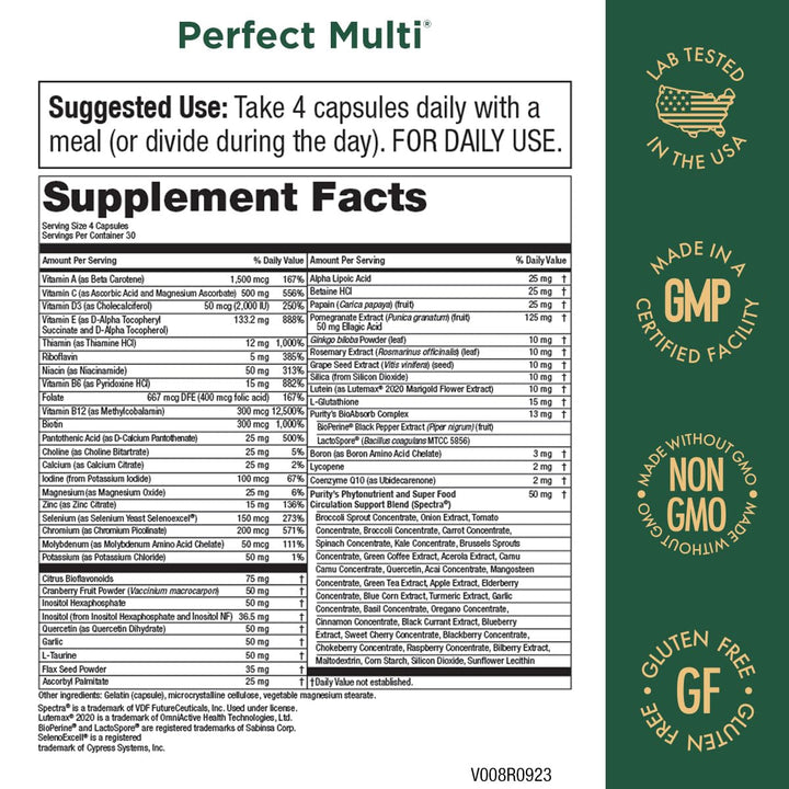 Purity Products Perfect Multi - Multivitamin Packed with Vitamins, Minerals and Phytonutrients - 60 Breakthrough Nutrients - Support for Healthy Immunity, Normal Energy Levels - 120 Capsules (1)