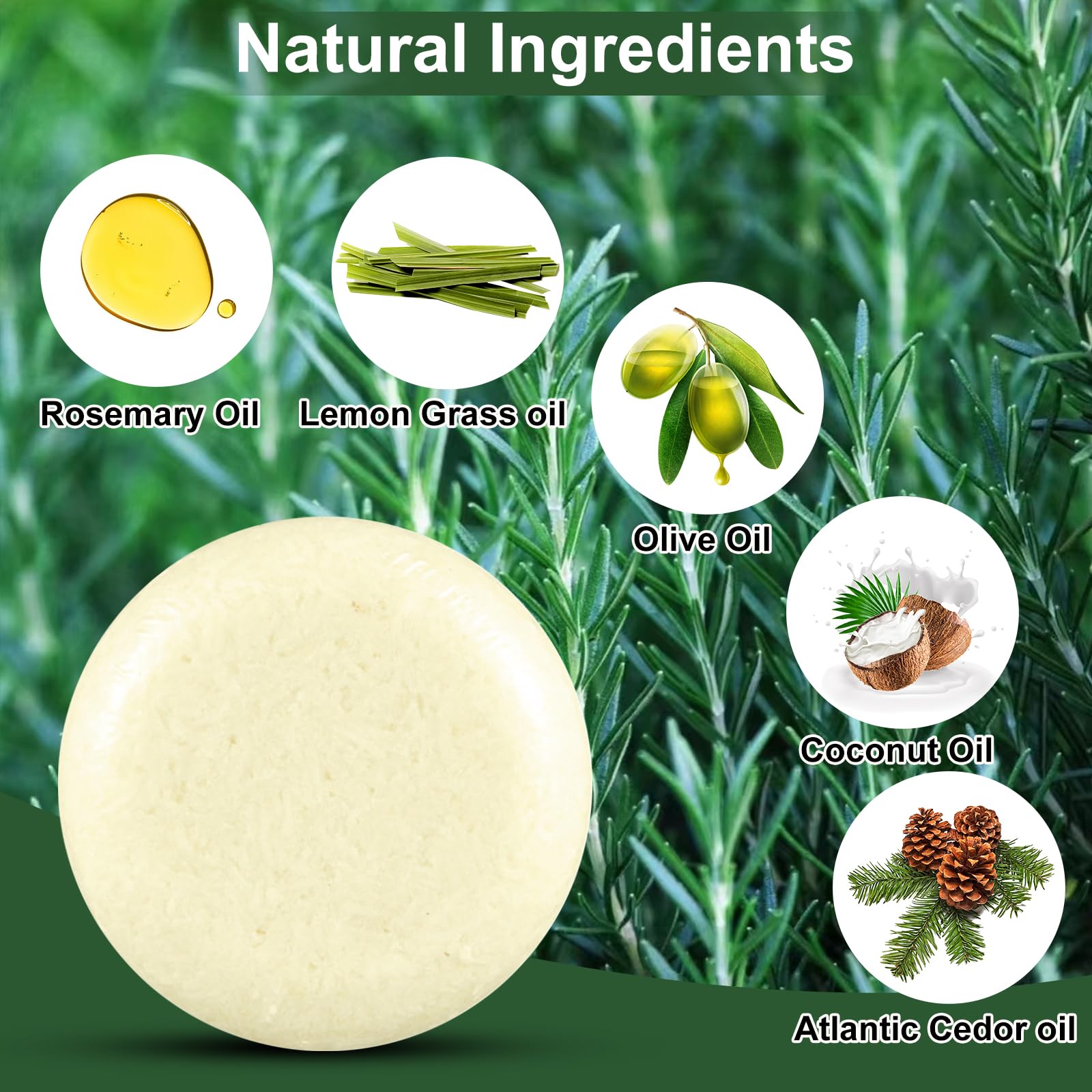 Hotiary Rosemary Oil Shampoo Bar for Hair Growth Strengthening pH Balance Deep Cleansing for Hair & Scalp, Hair Loss Treatment Organic Rosemary Shampoo Bar (2.1 Ounce (Pack of 2))