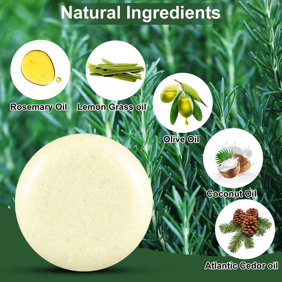 Hotiary Rosemary Oil Shampoo Bar for Hair Growth Strengthening pH Balance Deep Cleansing for Hair & Scalp, Hair Loss Treatment Organic Rosemary Shampoo Bar (2.1 Ounce (Pack of 2))