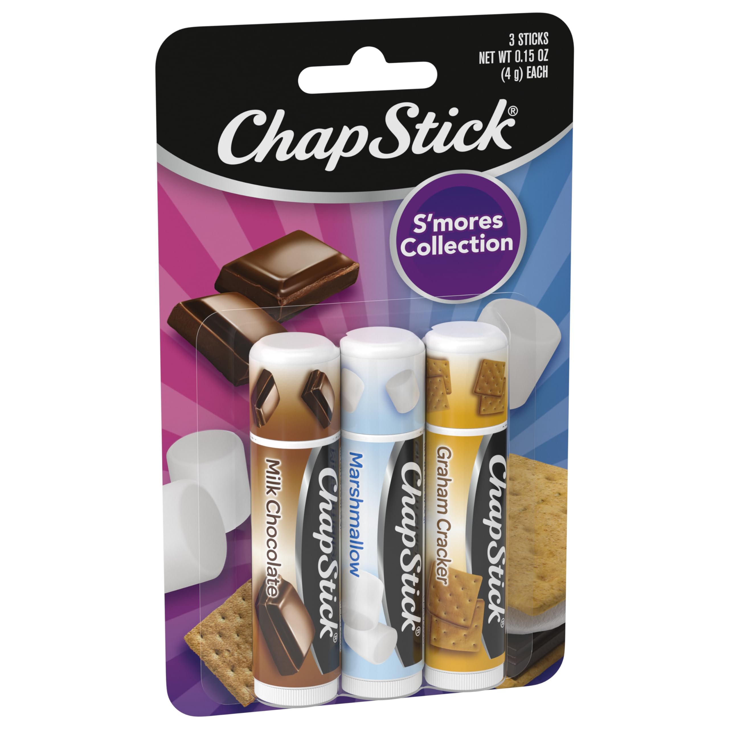 Chapstick S'Mores Collection Flavor Skin Protectant Flavored Lip Balm Tube, 3 Count, Pack of 1: 3 Count, S'Mores Collection