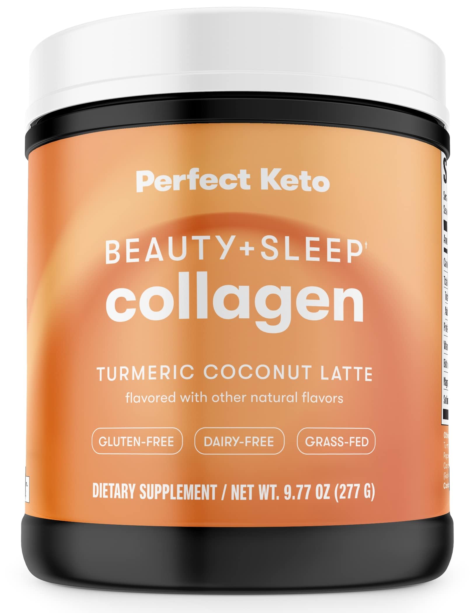 Perfect Keto Beauty + Sleep Grass Fed Collagen Peptides Protein Powder with Ashwagandha, Magnesium, Biotin, Hyaluronic Acid, L Theanine, Hair, Skin, Nails & Relaxation Support, Turmeric Coconut Latte