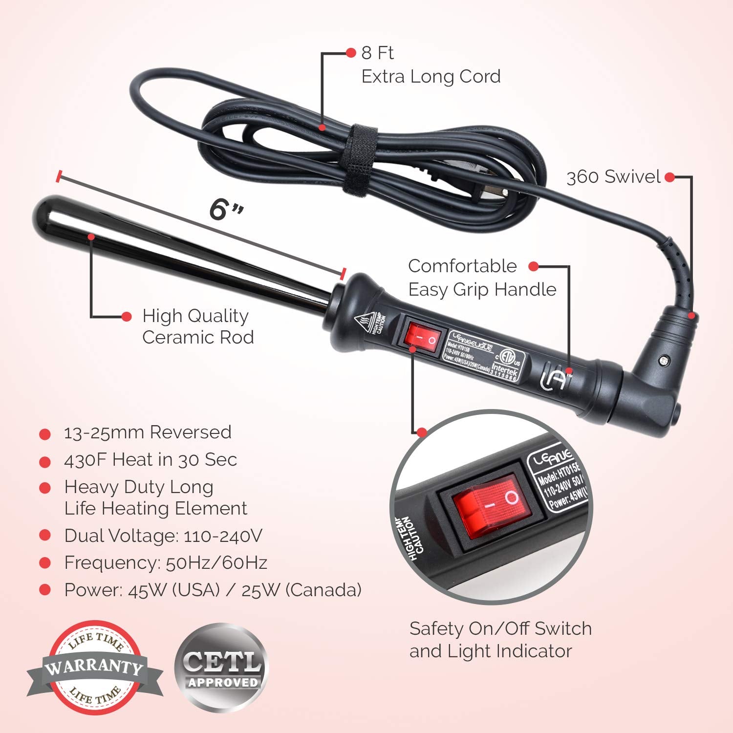 Le Angelique Tapered Curling Iron, Black, 13-25mm