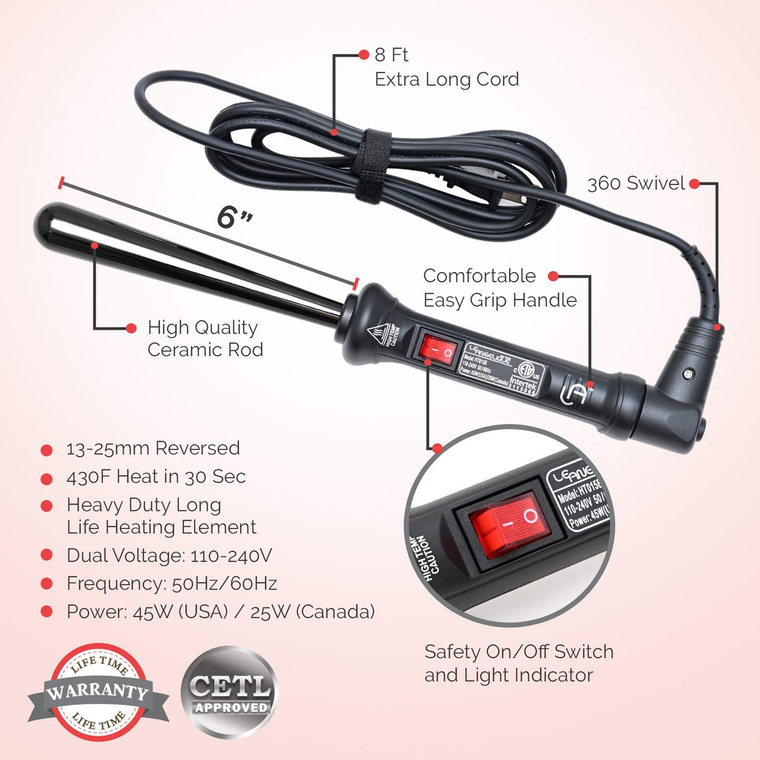 Le Angelique Tapered Curling Iron, Black, 13-25mm