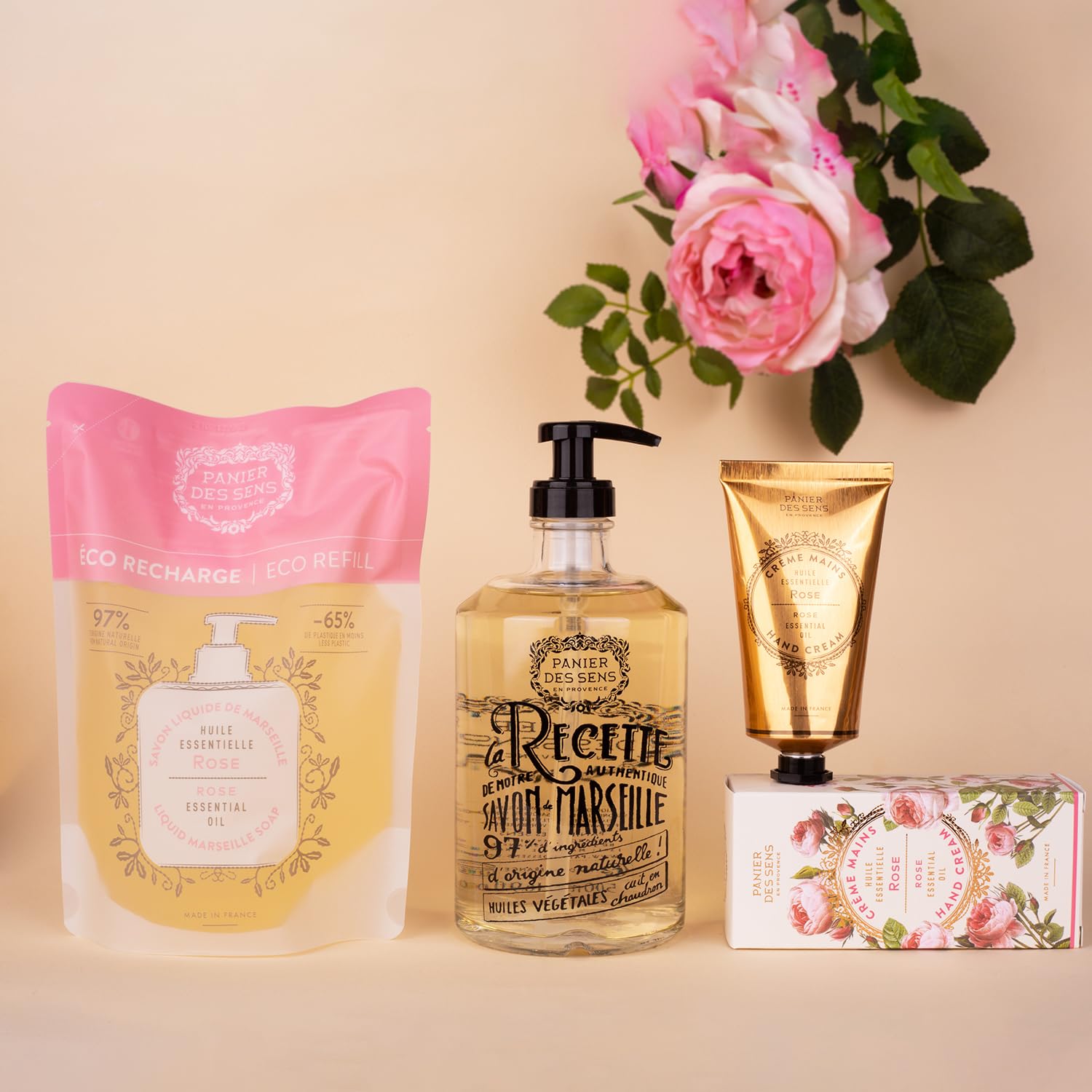 Panier des Sens Eco-refill Liquid Marseille Soap Rose - Made in France - 2x 16.9Floz/500ml