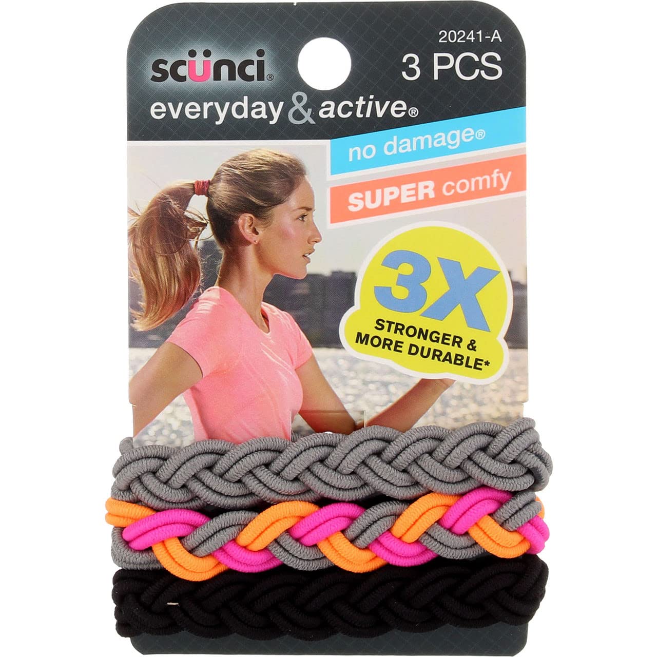 Scunci Braided 3 Strands No Damage Elastics - Black - 3 Ct, 0.80 Ounce