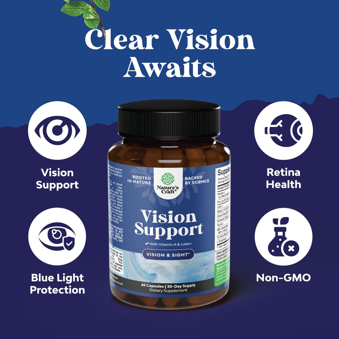Complete Eye Health Supplement for Adults - Lutein 20mg Per Serving Eye Vitamins for Vision Dry Eyes Pressure and Blue Light Protection - Eye Supplement for Adults with Beta Carotene for Eyes