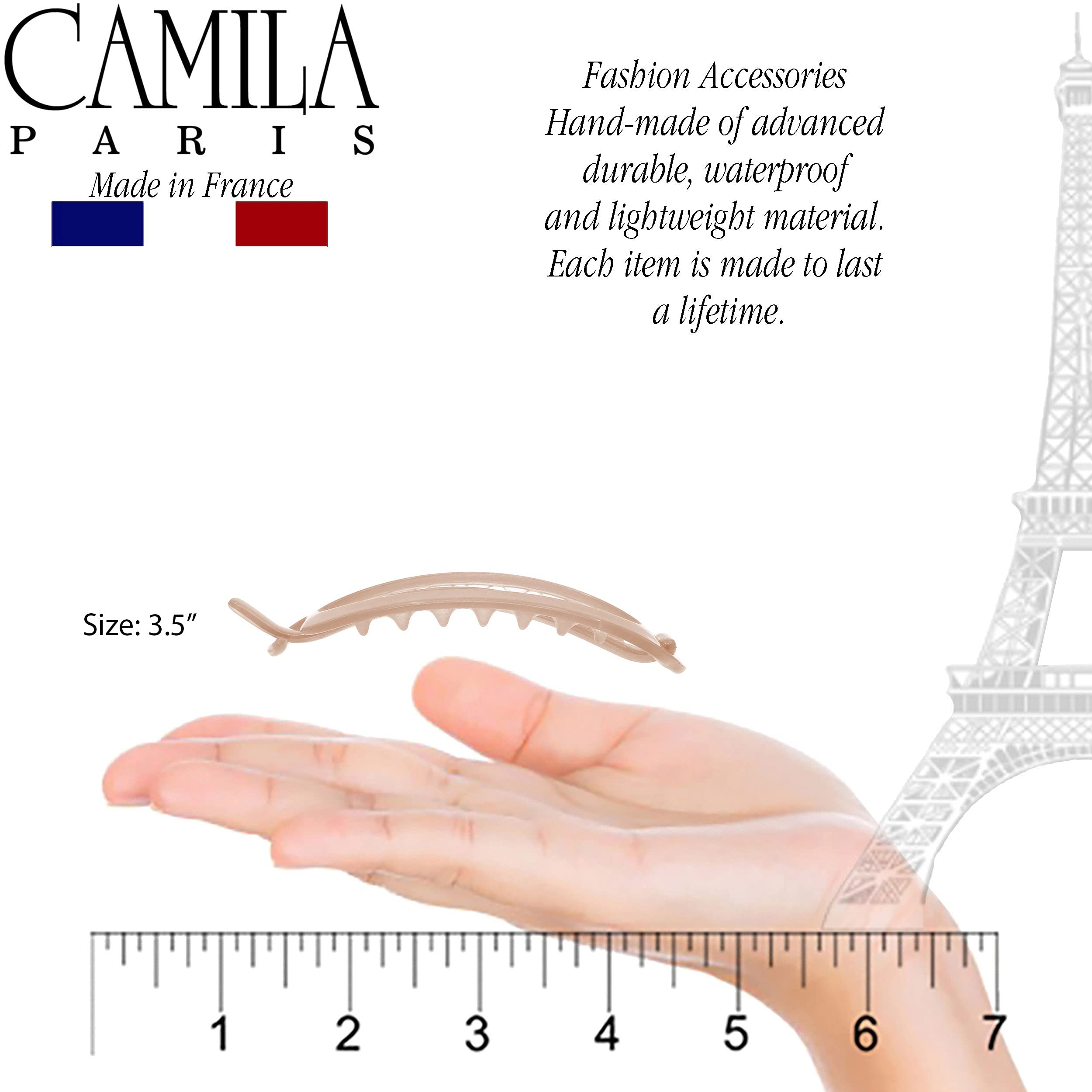 Camila Paris French Hair Barrettes, Flexible Ponytail Holder No Metal Parts, Strong Hold Grip Hair Clips for Women, No Slip and Durable Styling Girls Hair Accessories, Made in France