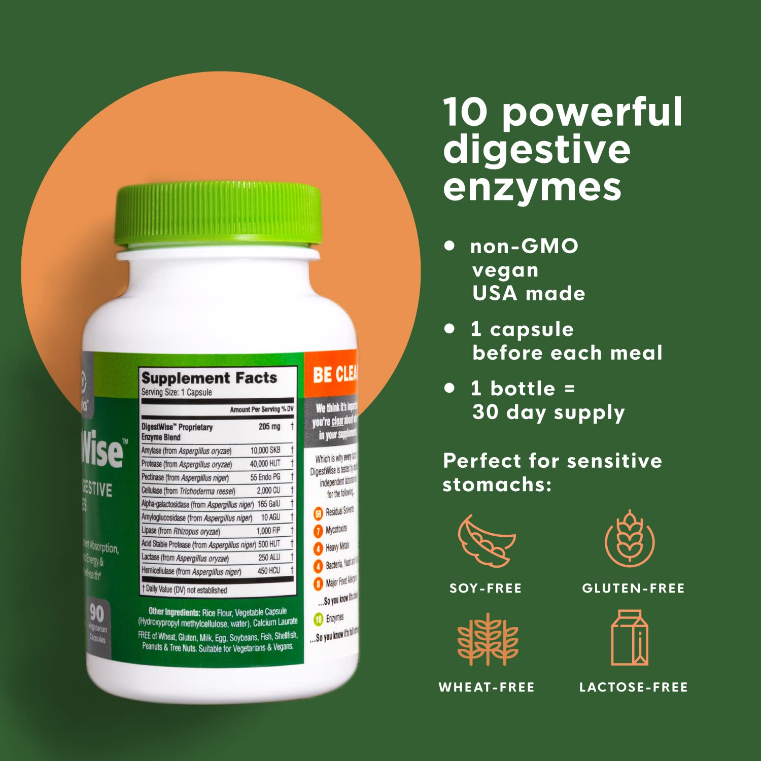 Naturenetics DigestWise Digestive Enzymes - 10 Powerful Vegan Enzymes to Support Digestion, Gas, Bloating & Constipation Relief - Keto Friendly - Lab Tested - 90 Capsules (1)