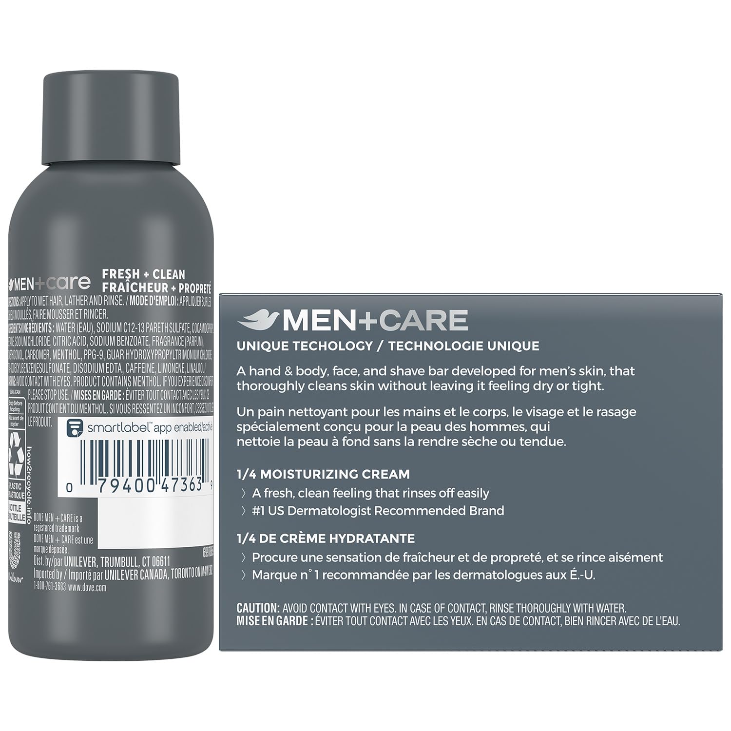 Dove Men+Care Bar Soap and Travel Shampoo Set –Extra Fresh 3-in-1 Cleansing Bar & Fresh + Clean 2-in-1 Shampoo and Conditioner (2 Piece Set)