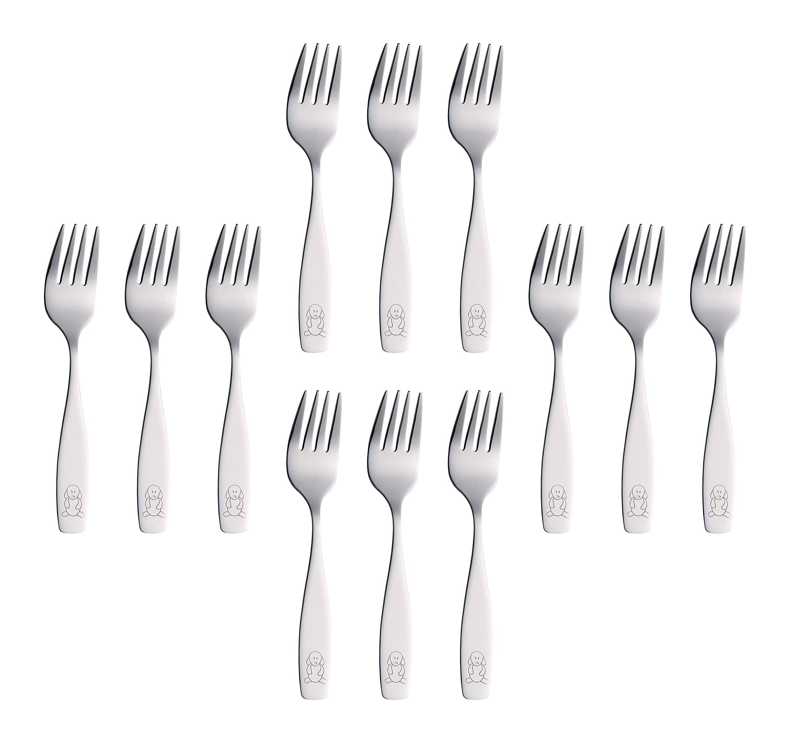 ANNOVA Kids Silverware Children's Safe Flatware Set Stainless Steel - Children Forks, Children Tablespoons, Toddler Utensils, Metal Cutlery Set for LunchBox (Stainless Steel Fork, 12)