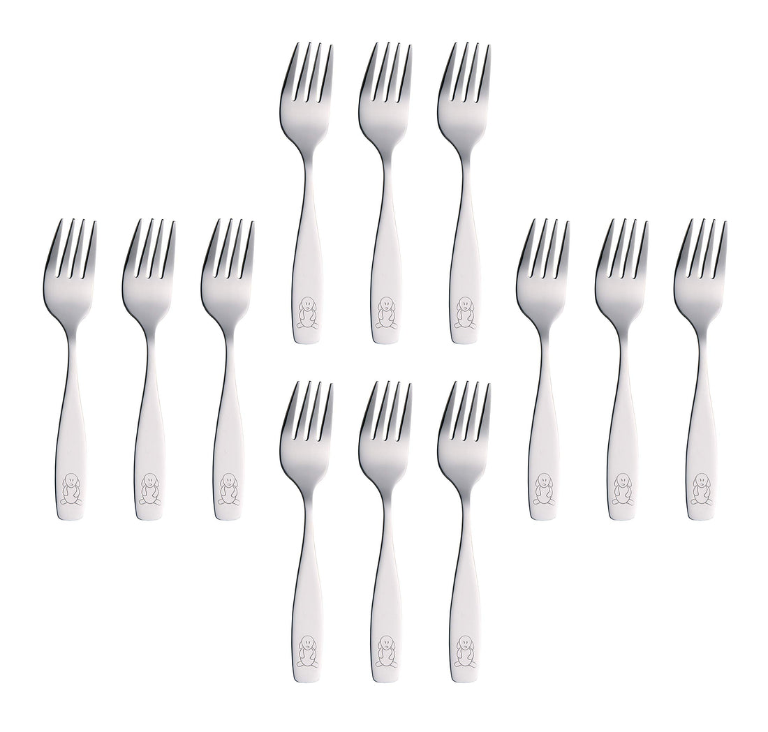 ANNOVA Kids Silverware Children's Safe Flatware Set Stainless Steel - Children Forks, Children Tablespoons, Toddler Utensils, Metal Cutlery Set for LunchBox (Stainless Steel Fork, 12)