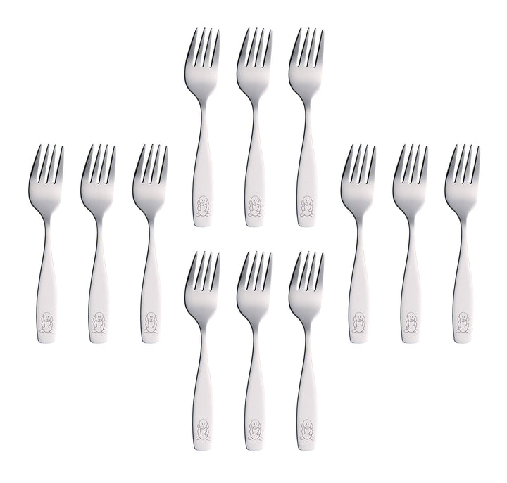ANNOVA Kids Silverware Children's Safe Flatware Set Stainless Steel - Children Forks, Children Tablespoons, Toddler Utensils, Metal Cutlery Set for LunchBox (Stainless Steel Fork, 12)