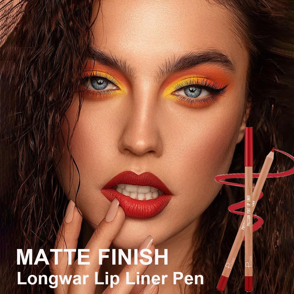KIMIEYE 12 Colors Lip Liner Set, Matte Finish Series Lip Liners Pen Kit for Women, Long Lasting Waterproof Smooth High Pigmented Lip Pencil for Daily Makeup (Set A)