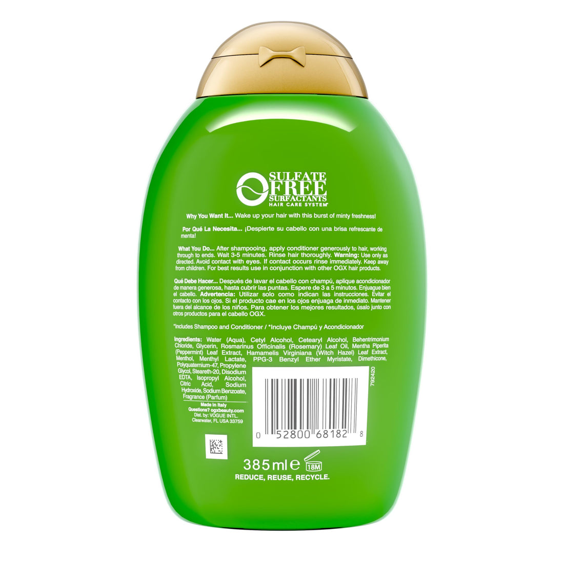 OGX Extra Strength Refreshing Scalp + Rosemary Mint Conditioner, Nourishing Hair Conditioner Infused with Rosemary Mint for Shiny, Healthy-Looking Hair, Sulfate-Free Surfactants, 13 fl. Oz