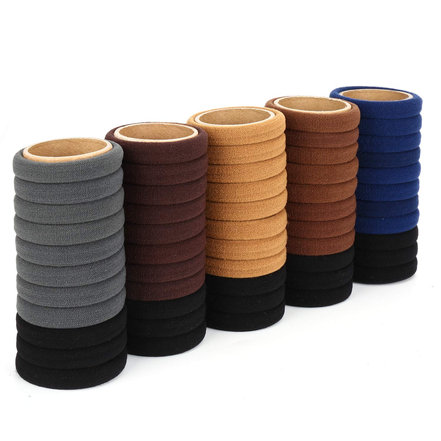 50PCS Hair Ties for Women, Cotton Seamless Hair Bands, Elastic Ponytail Holders, No Damage for Thick Hair, 2 Inch in Diameter, 6 Colors by NSpring