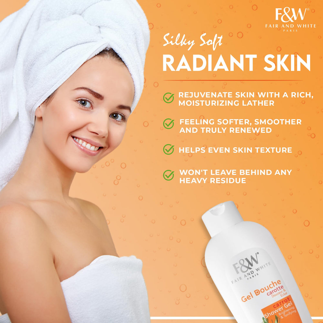 FAIR WHITE Fair & White Original Carrot Brightening & Tonifying Shower Gel, 1000Ml / 33.8Fl. Oz