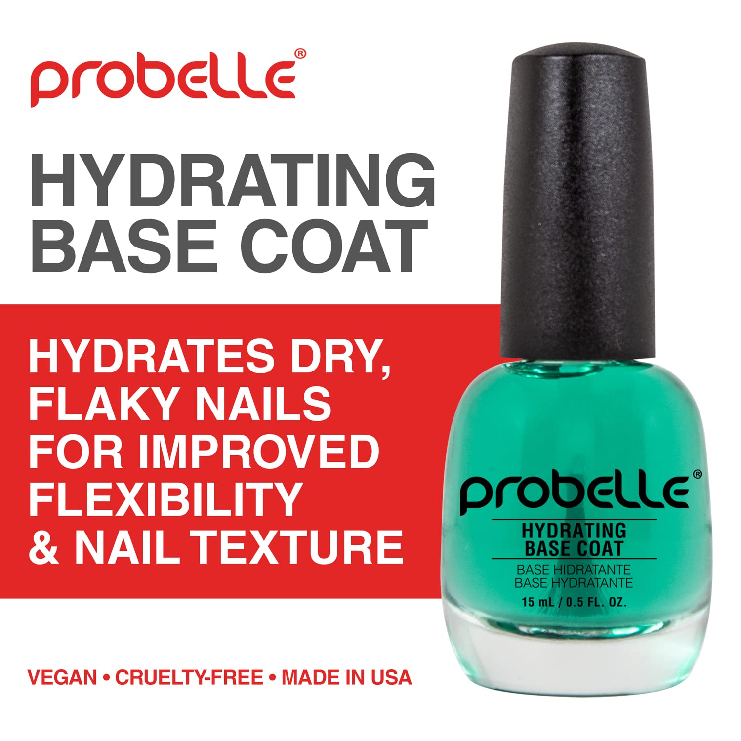 Probelle Hydrating Base Coat For Dry Nails And Brittle Nails - Keratin And Vitamin E Restore Nails To A Hydrated State, 0.5 Fl Oz/ 15 Ml