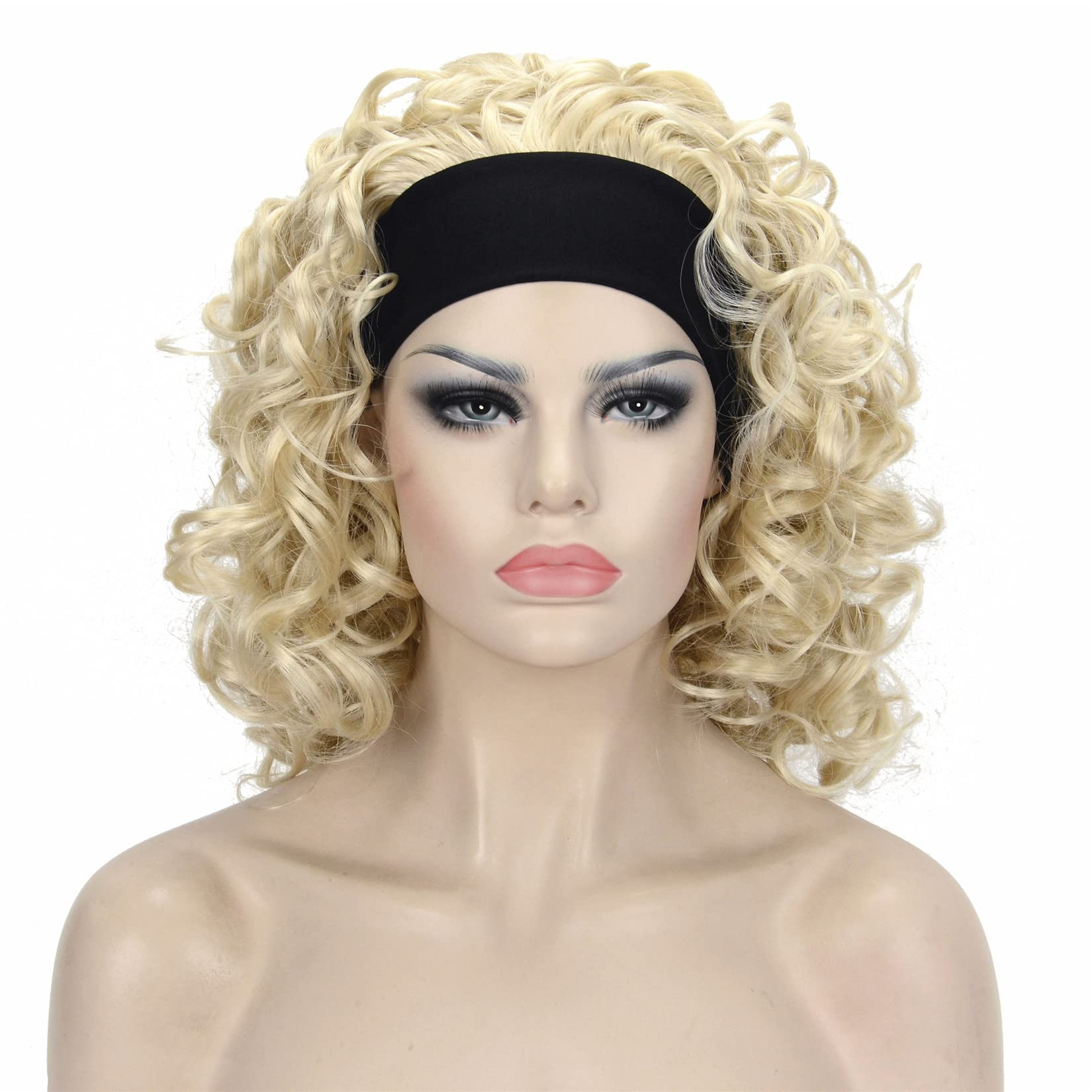 #613-Pale Blonde: Aimole Short Curly Wigs Women'S Wig 3/4 Half Head Wig With Black Headband #613 Pale Blonde