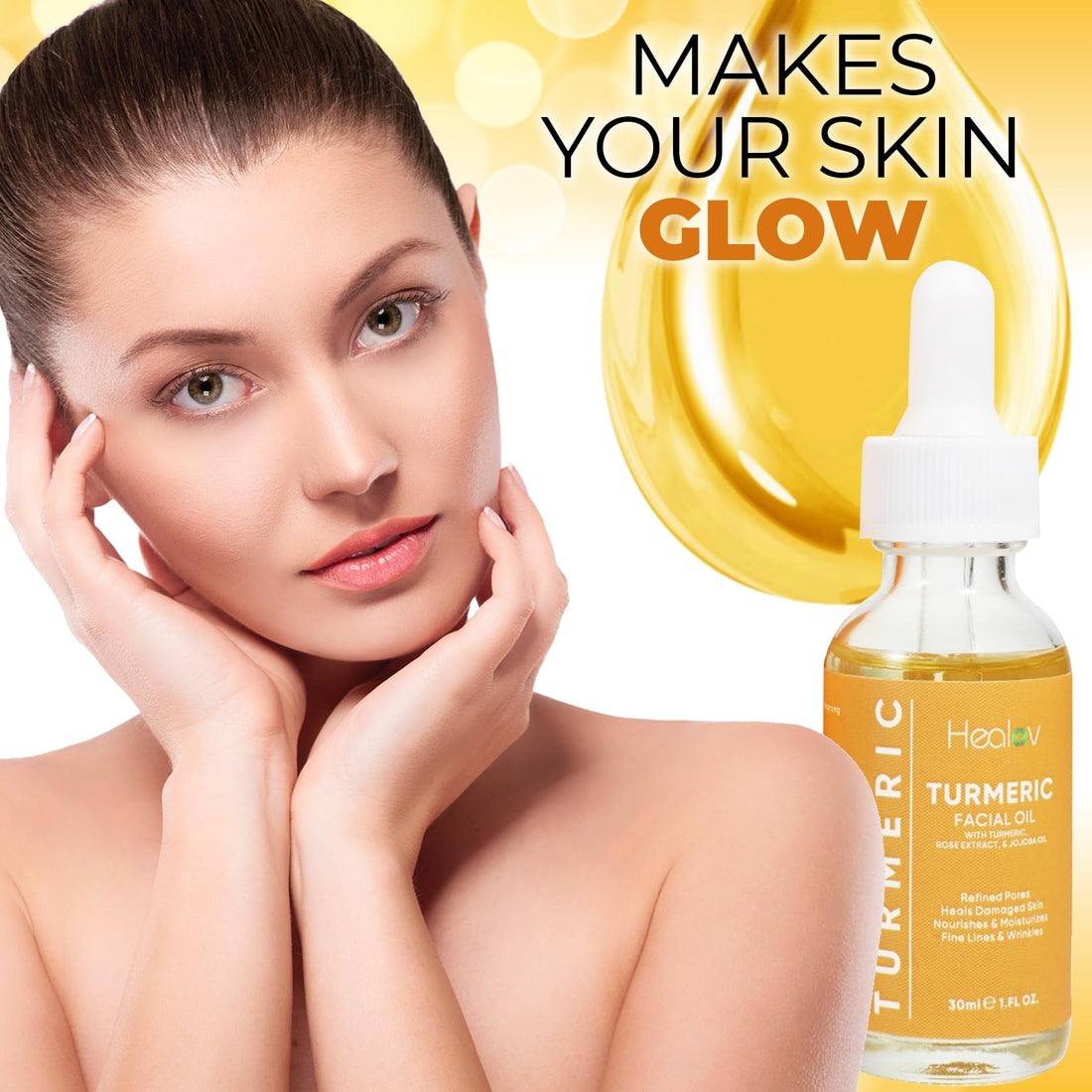 Turmeric Oil for Face & Body - All Natural Turmeric Skin Brightening Oil for Dark Spots - Turmeric Facial Repair Serum Cleanses Skin, Fights Acne, Evens Tone, Heals Scars - Turmeric Serum for All Skin