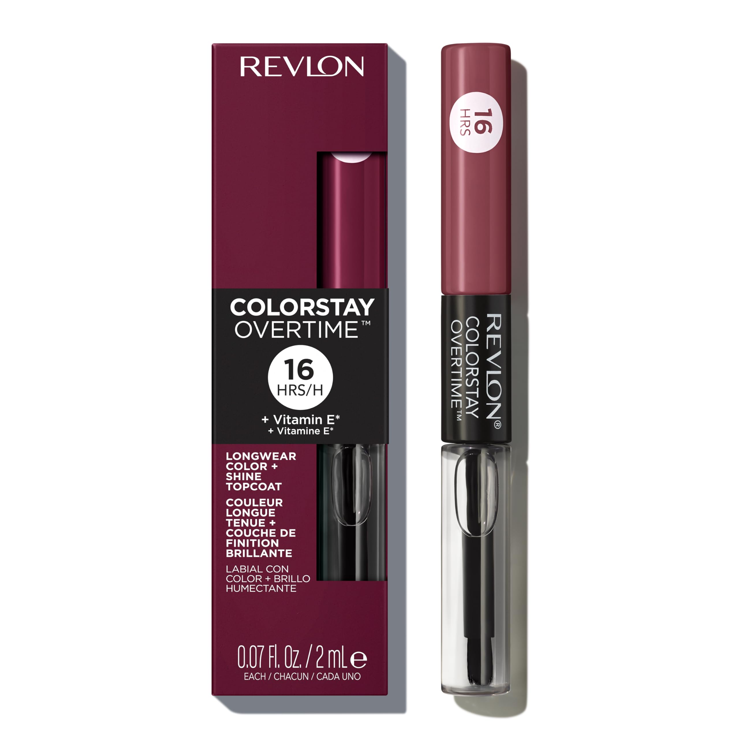 Revlon Liquid Lipstick with Clear Lip Gloss, ColorStay Overtime Lipcolor, Dual Ended with Vitamin E, 270 Relentless Raisin, 0.07 Fl Oz