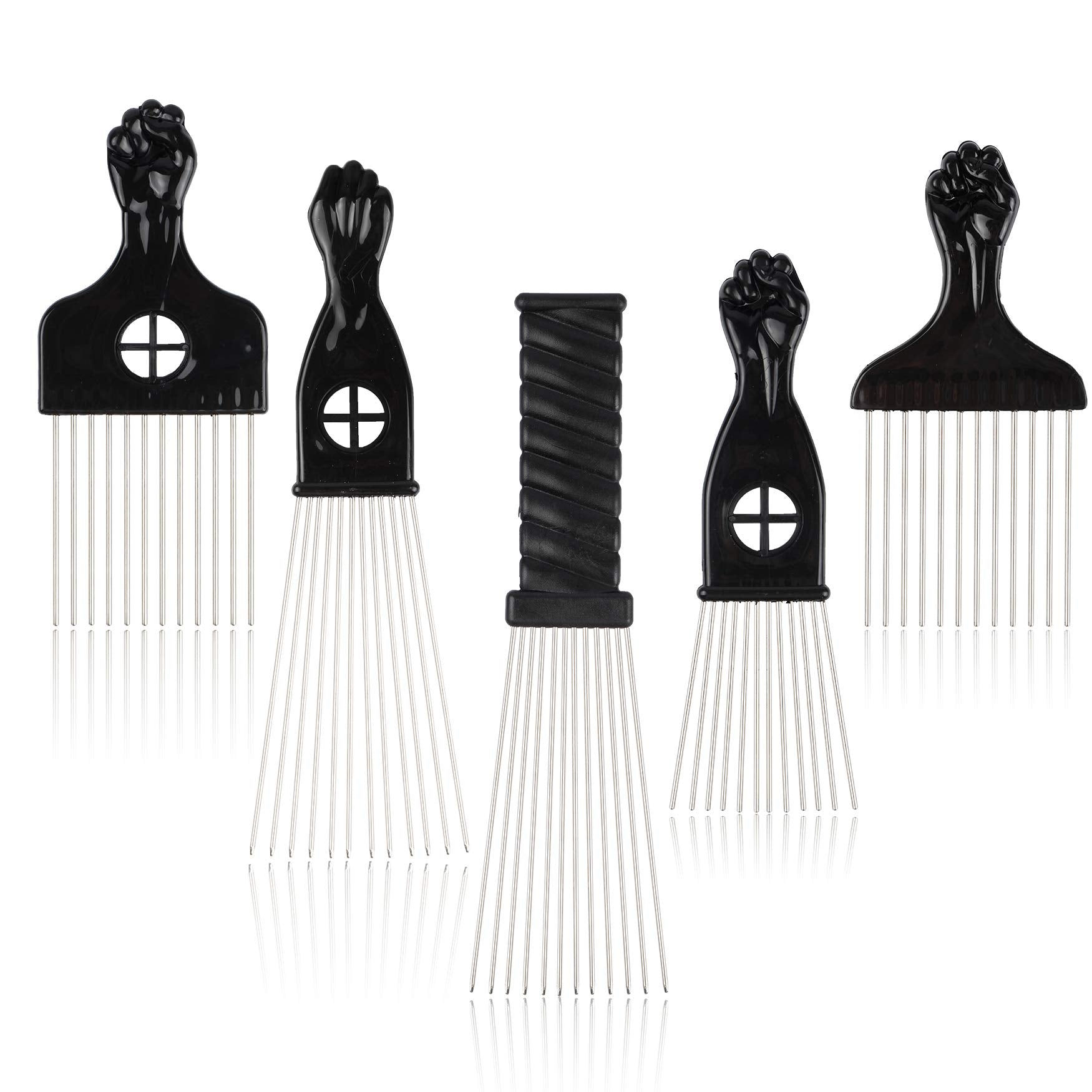 Folansy 5 Pcs Afro Comb Metal African American Pick Comb Hairdressing Styling Tool Hair Pick for Hair Styling