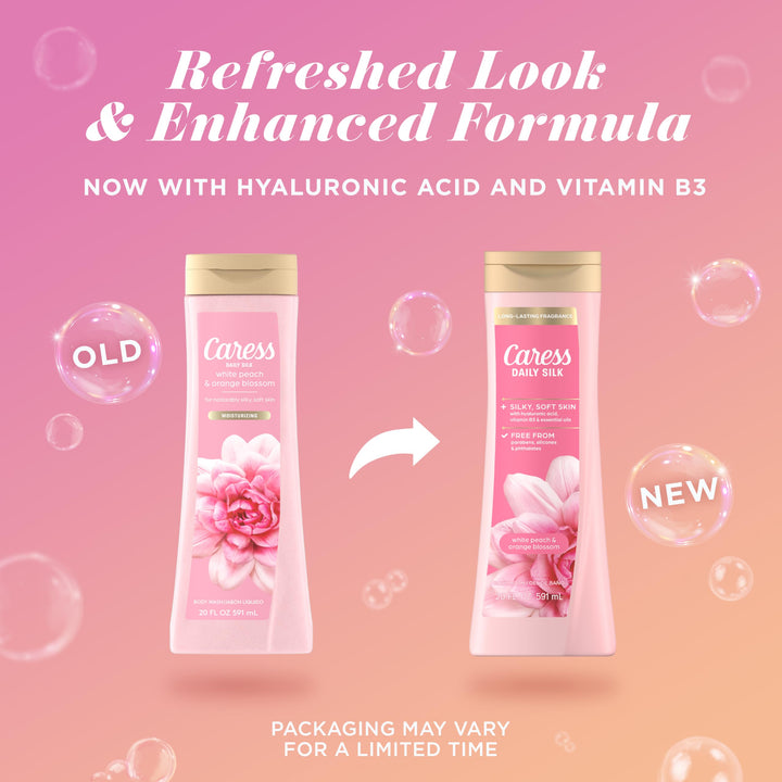 Caress Body Wash for Women, Daily Silk White Peach & Orange Blossom, Shower Gel Body Wash Moisturizing for Noticeably Silky, Soft Skin, 20 fl oz, 4 Pack