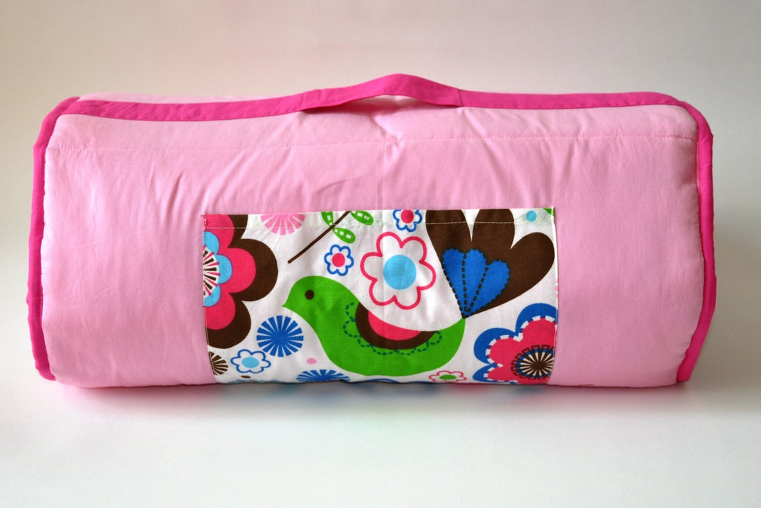 Bacati - 100% Cotton Percale Soft Breathable Fabrics Nap Mat with Pillow for Toddler Girls, Measures 50 x 20 x 1.5 Inches, Ideal for Daycare and Preschool, Sleepovers (Botanical Sanctuary, Pink/Multi)