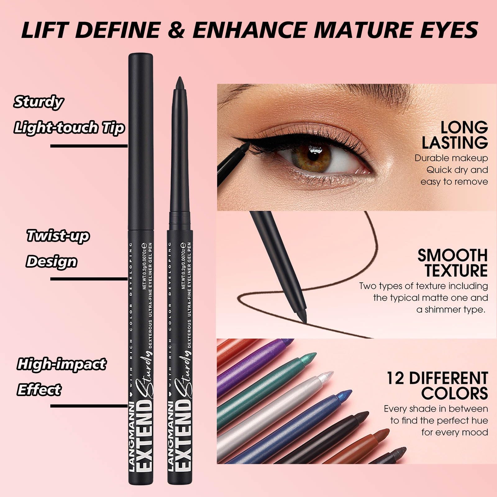 Mefyhtune Purple Waterproof Eyeliner Pencil Retractable Cream Purple Gel Eyeliner Smudge-proof Hypoallergenic (06#)