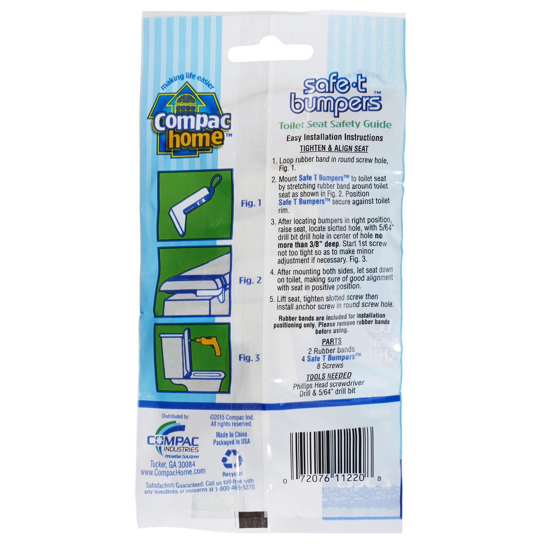 COMPAC HOME Safe -T- Bumpers - Toilet Seat Stabilizers, Keeps Children, Elderly, Disabled Safe from Slipping Off Shaking, Moving or Wobbly Toilet Seat, White, 2 Count