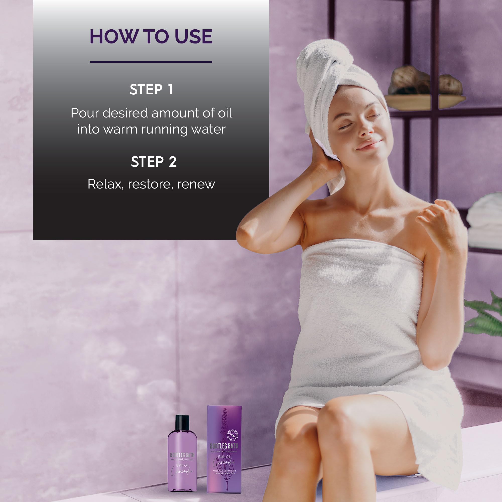 BOOTLEG BATH - Lavender Bath Oil with Marula, Rosehip, and Jojoba Oils, Chamomile Extract, and 100% Pure Natural Essential Oil, Great Mother's Day Gift, 4oz, for Men and Women, Made in USA