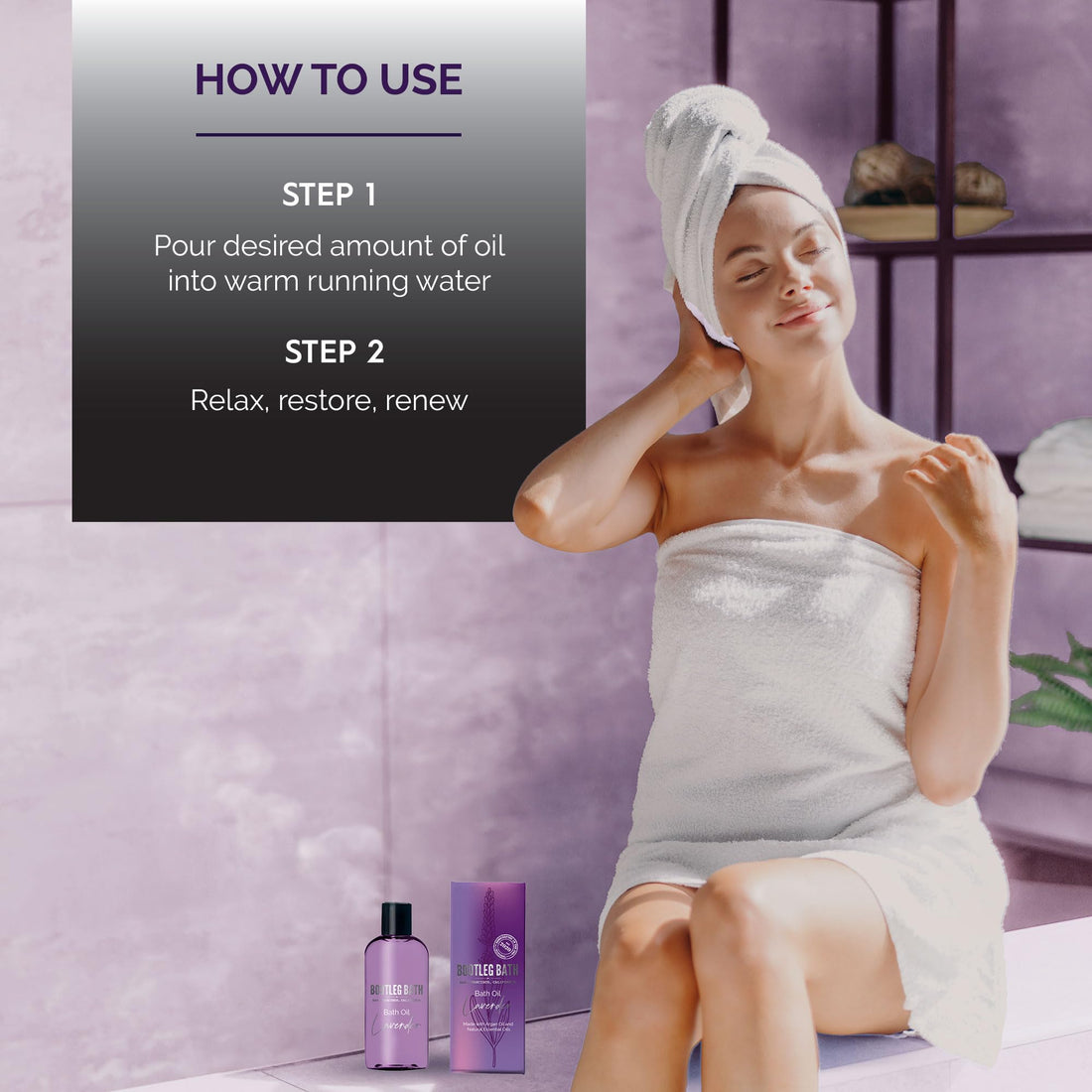 BOOTLEG BATH - Lavender Bath Oil with Marula, Rosehip, and Jojoba Oils, Chamomile Extract, and 100% Pure Natural Essential Oil, Great Mother's Day Gift, 4oz, for Men and Women, Made in USA