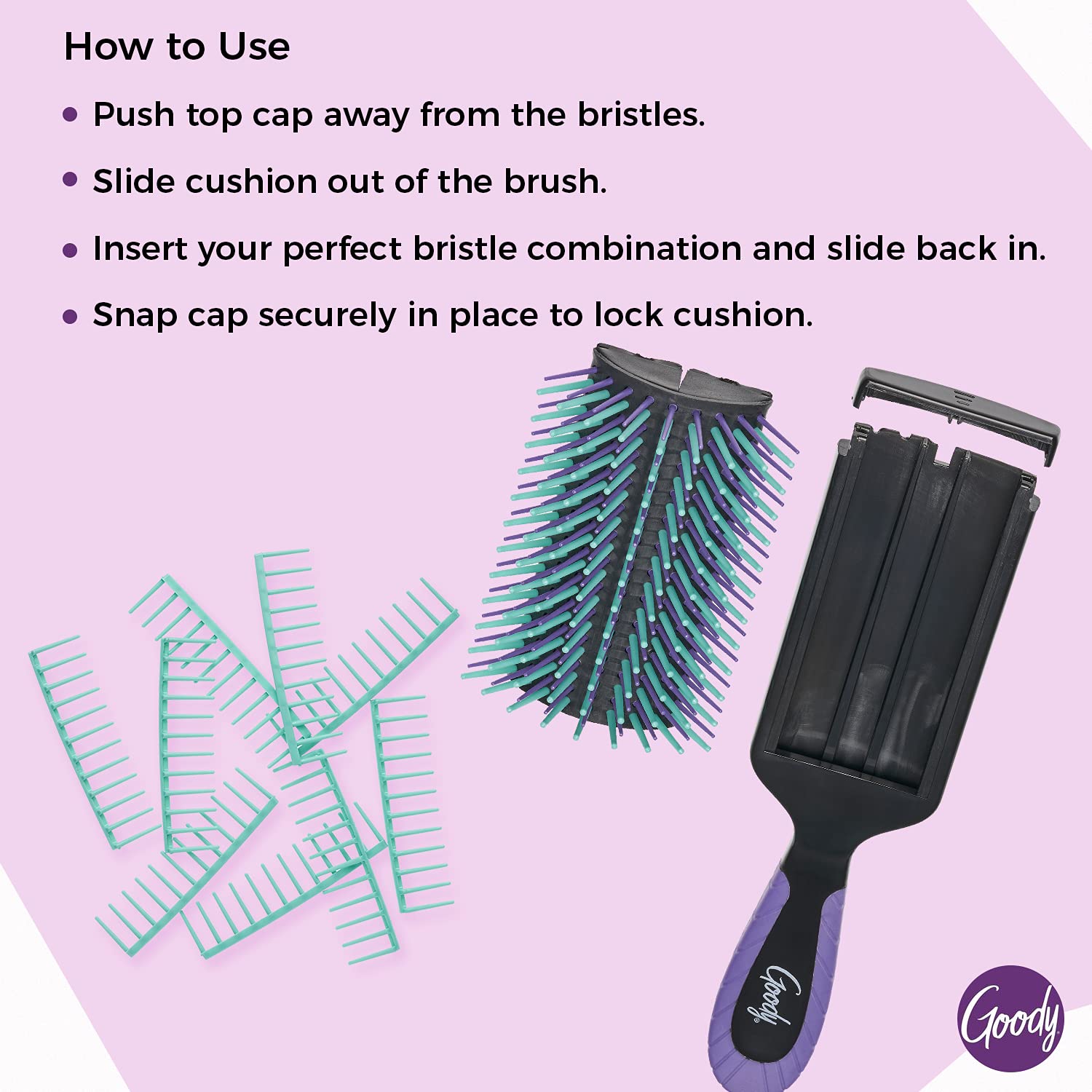 GoodyÃ‚ Total Texture Customizable Brush -Ã‚ DetangllerÃ‚ Brush with 18 Mix and Match Removable Bristle Rows for Extreme Personalization - Thick and Thin BristlesÃ‚ ForÃ‚ All Hair Types