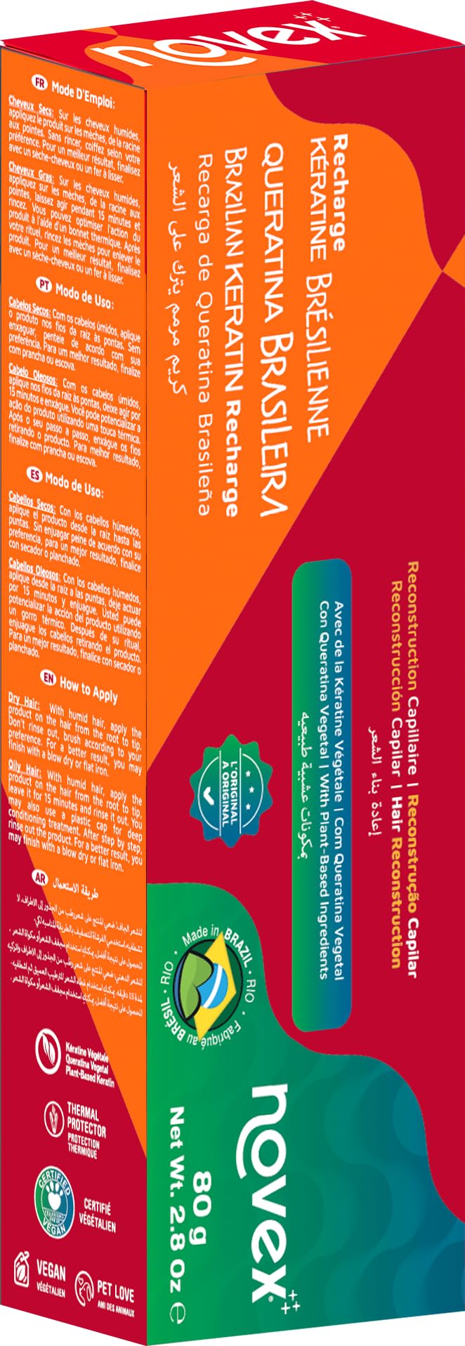 Novex Keratin Recharge Leave In Conditioner, Reconstructive Keratin, Frizz Control and Damage Repair, 2.8 Oz