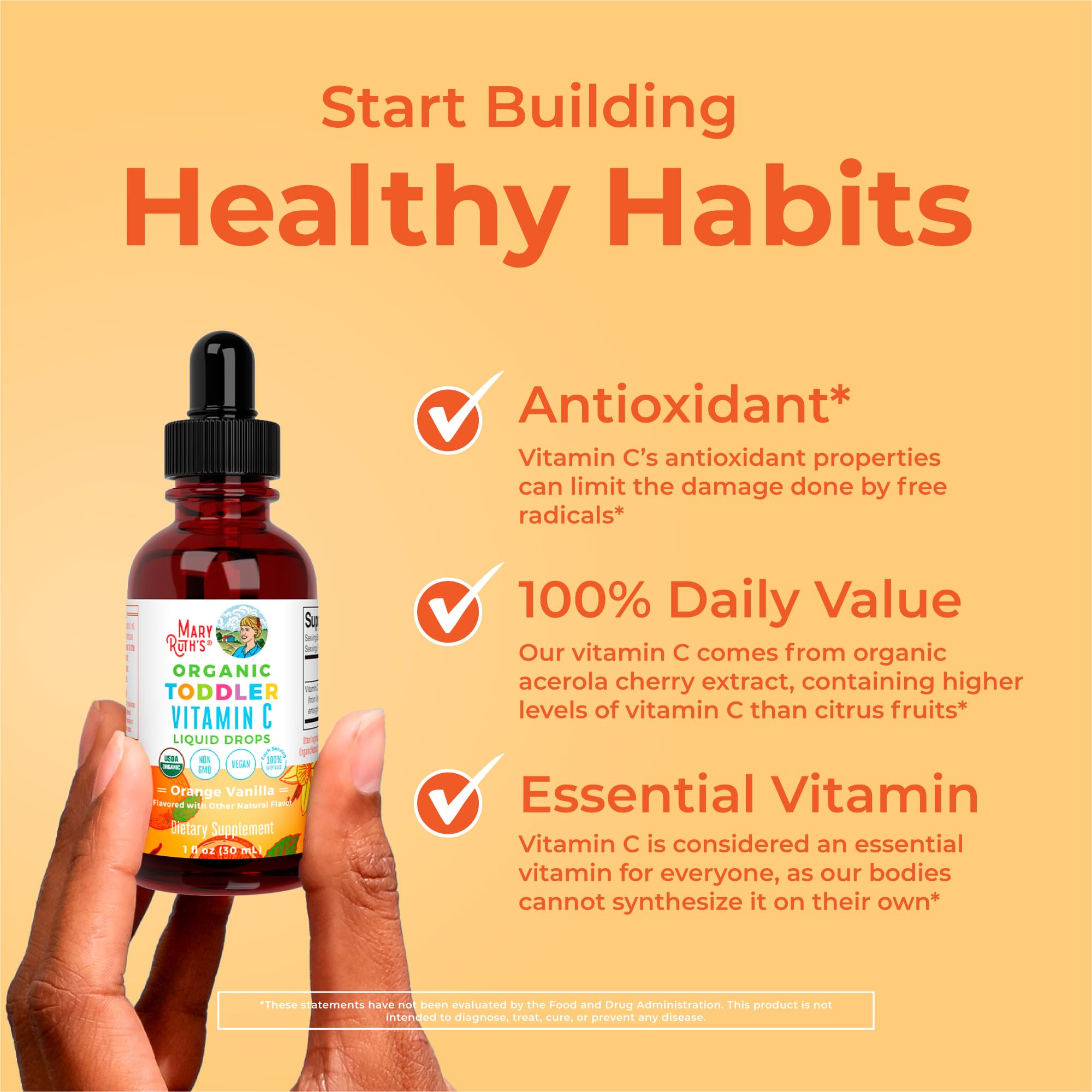 MaryRuth Organics Toddler Vitamin C Drops | USDA Organic Vitamin C Liquid Drops for Toddler | Ages 1-3 Years | Vitamin for Immune Support & Overall Health | Vegan | Non-GMO | Gluten Free | 30 Servings