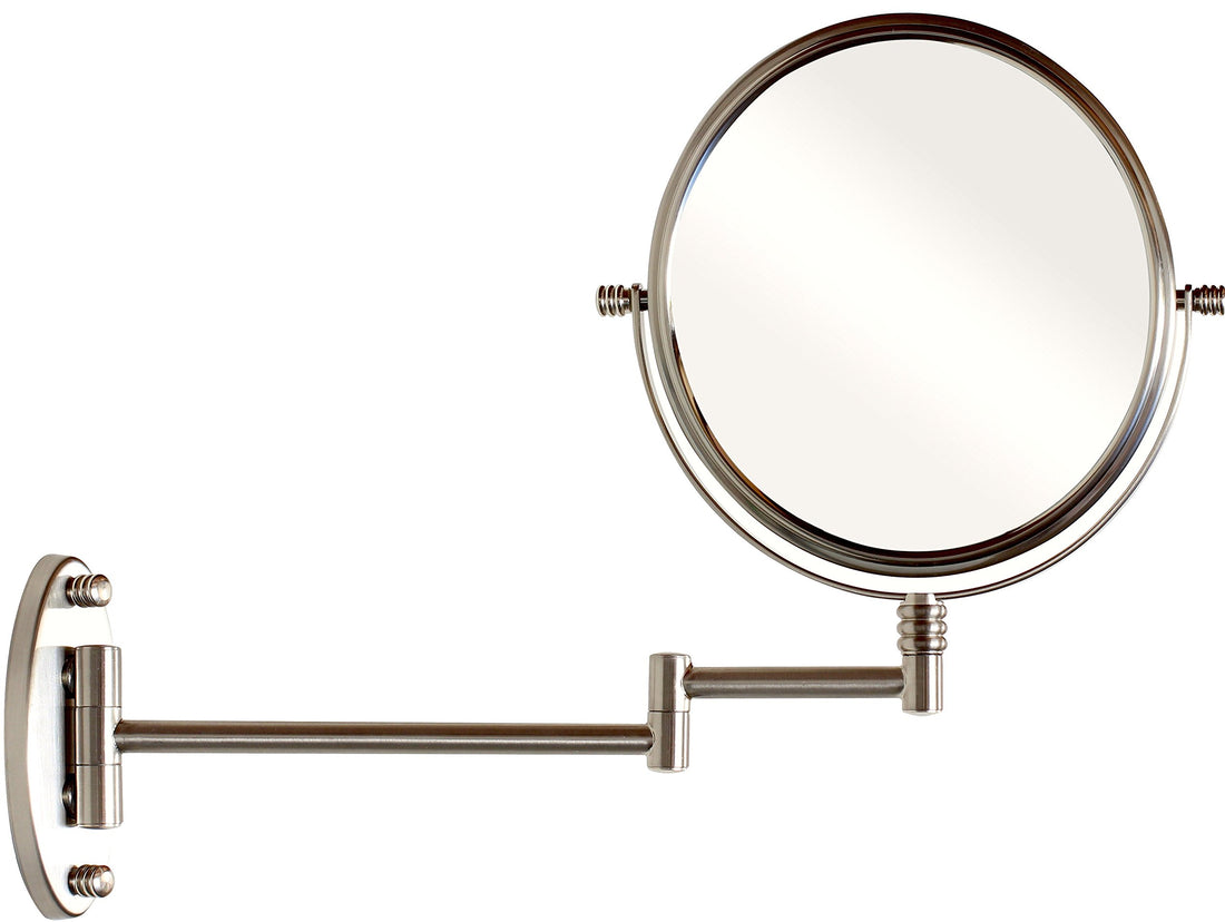 DecoBros 8-Inch Two-Sided Swivel Wall Mount Mirror with 7x Magnification, 13.5-Inch Extension, Nickel
